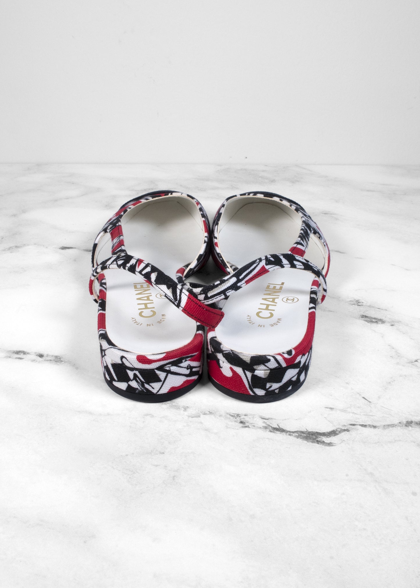 Chanel Print Fabric Slingback Flats