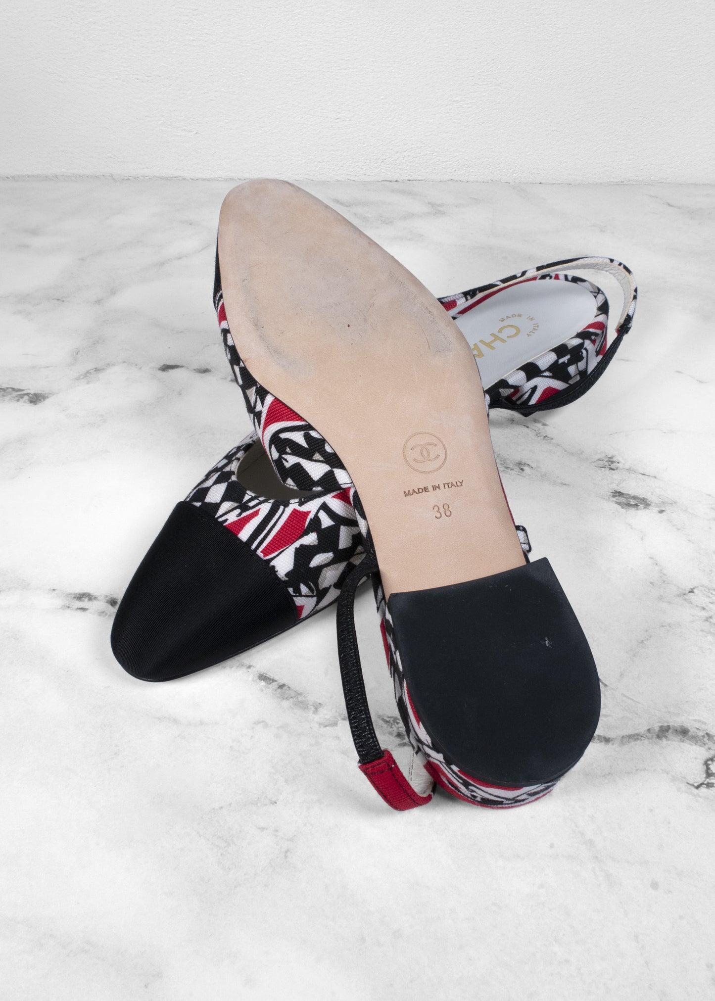 Chanel Print Fabric Slingback Flats