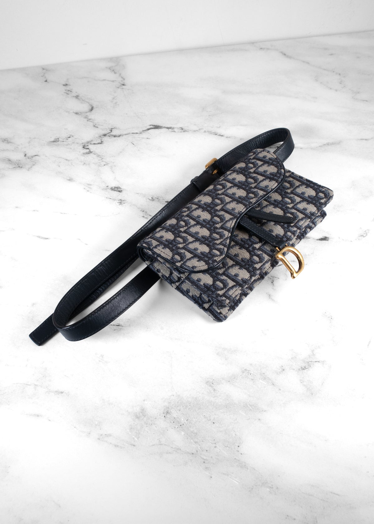 Dior Blue Oblique Jacquard Saddle Belt Pouch