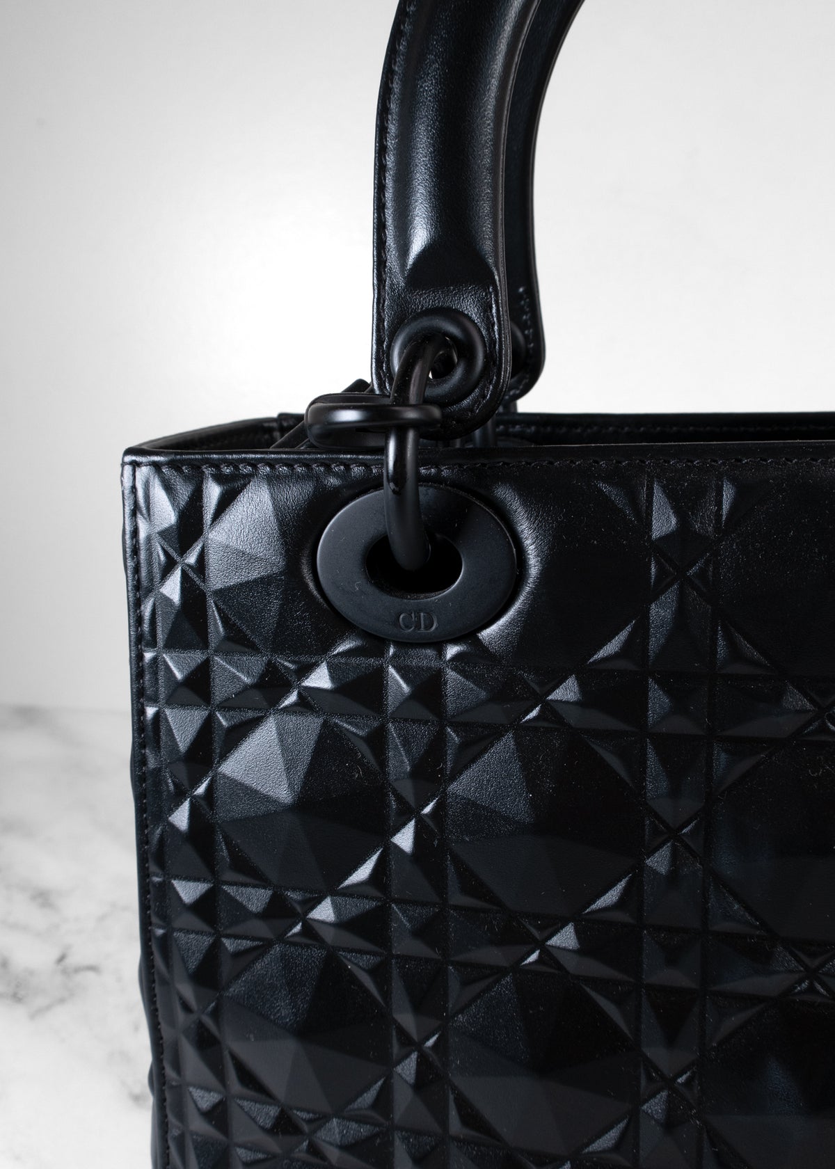 Christian Dior Black Diamond Cannage Ultra Matte Medium Lady Dior Bag