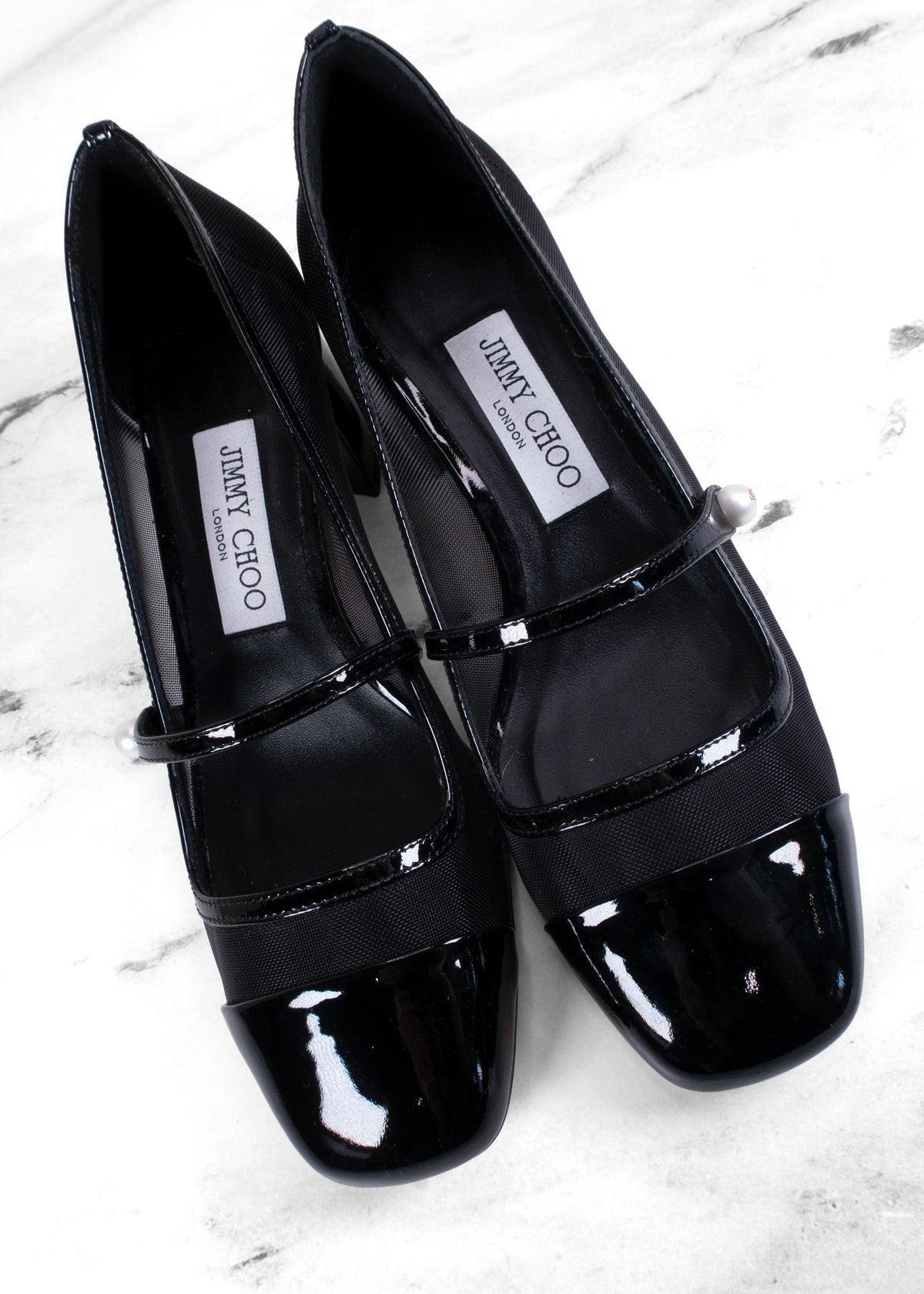 Jimmy Choo Elisa 45 Mesh & Patent Leather Pearl Mary Jane Pumps - brand new!