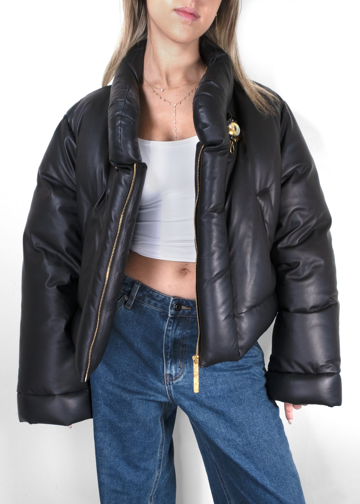 Schiaperelli Short Quilted Leather Puffer Jacket