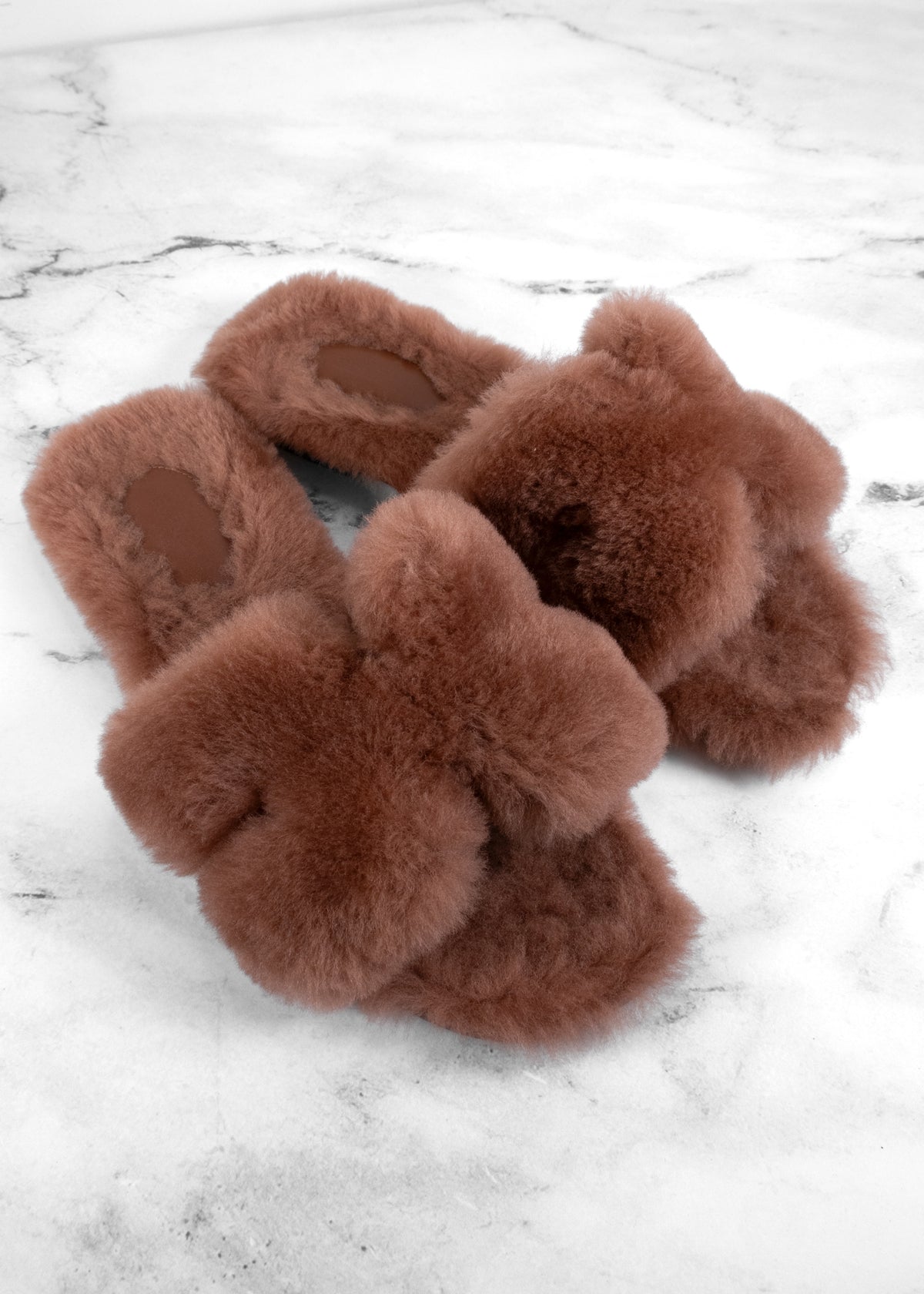 Hermès Taupe Shearling Oran Sandals