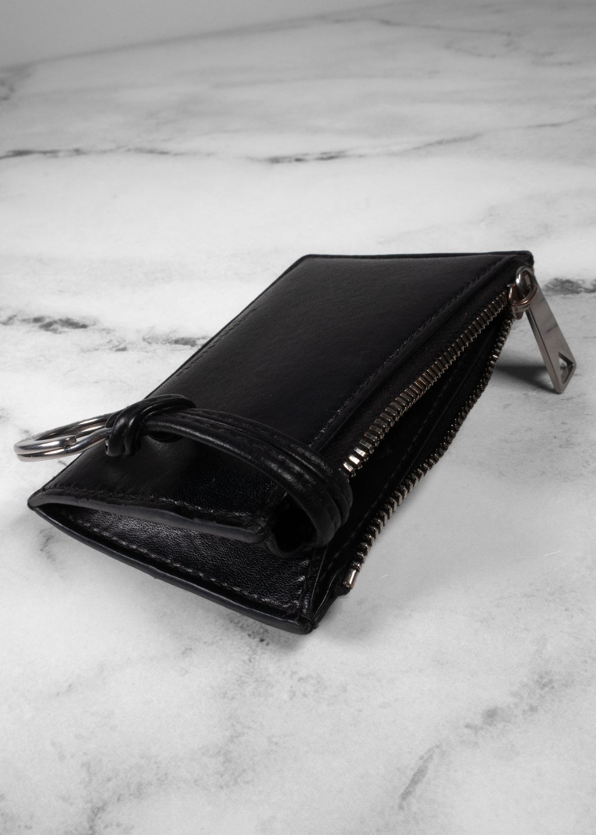 Bottega Veneta Black Intrecciato Leather Zipper Key Pouch Card Holder