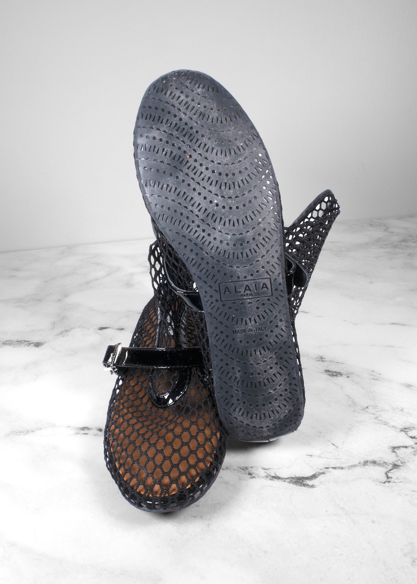 Alaïa Black Fishnet Leather-Trimmed Ankle Ballet flat booties