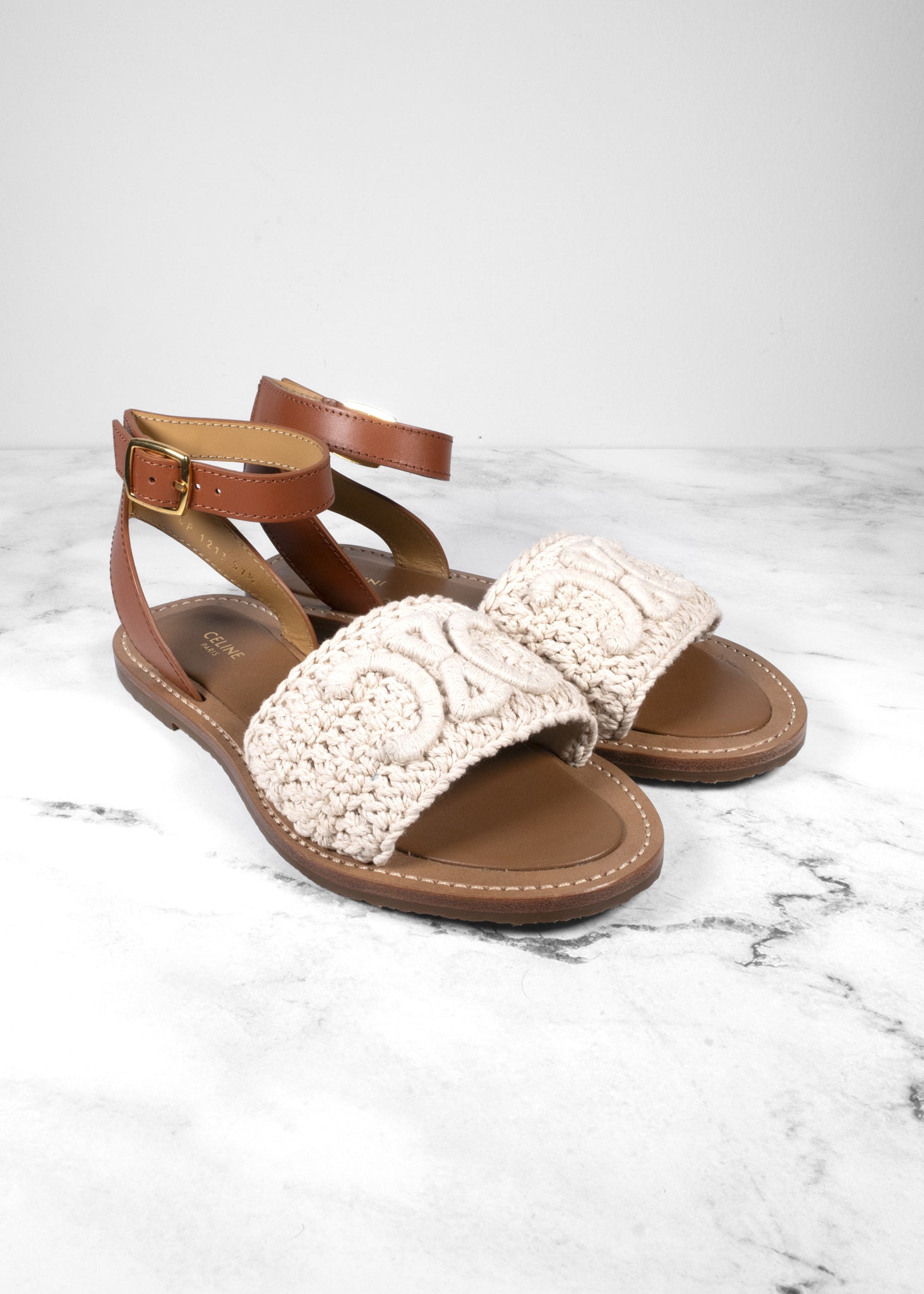 Celine Lympia Sandal In Triomphe Maccramé Cotton Calfskin