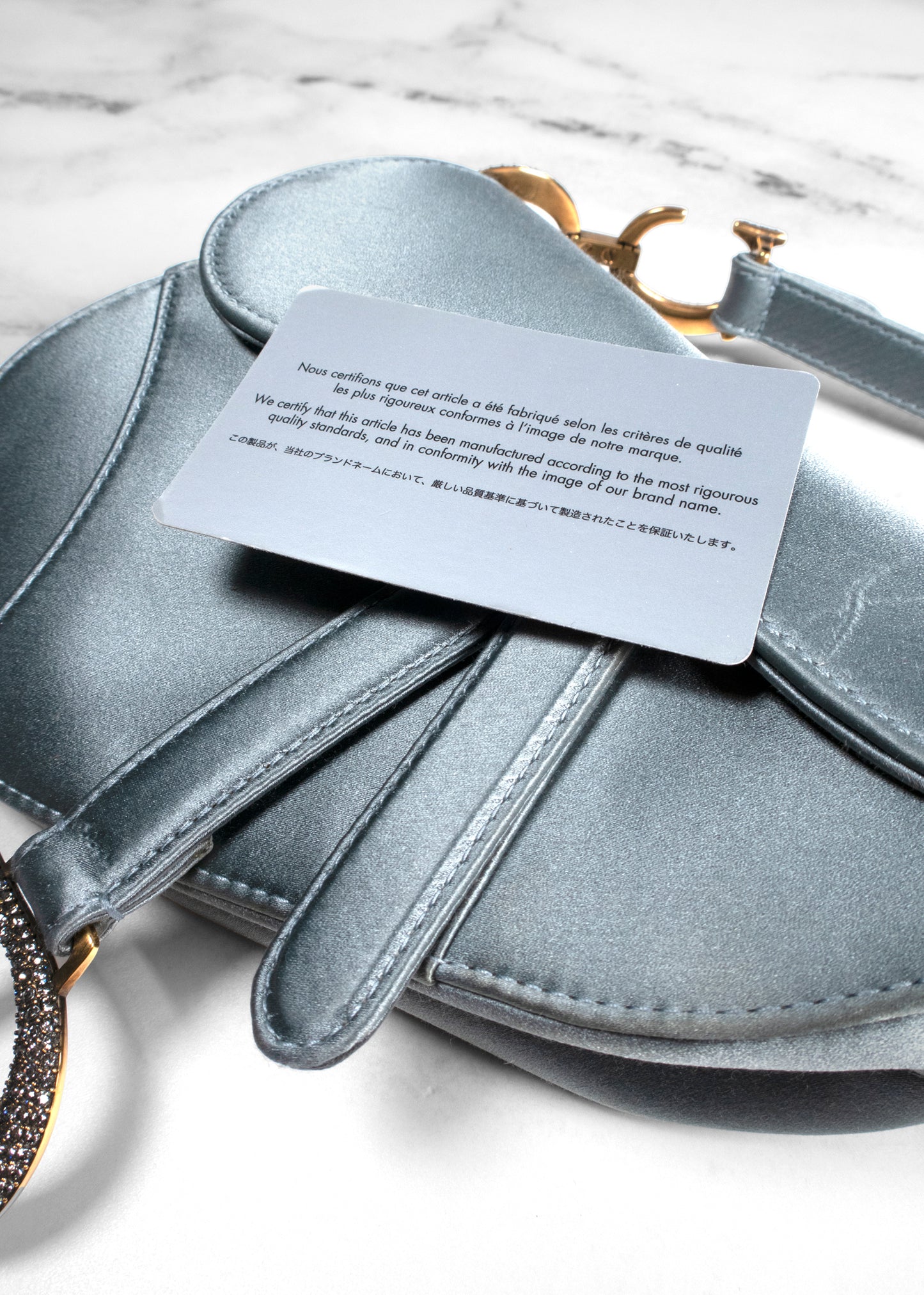 Christian Dior Satin Crystal Mini Saddle Bag Blue Gray