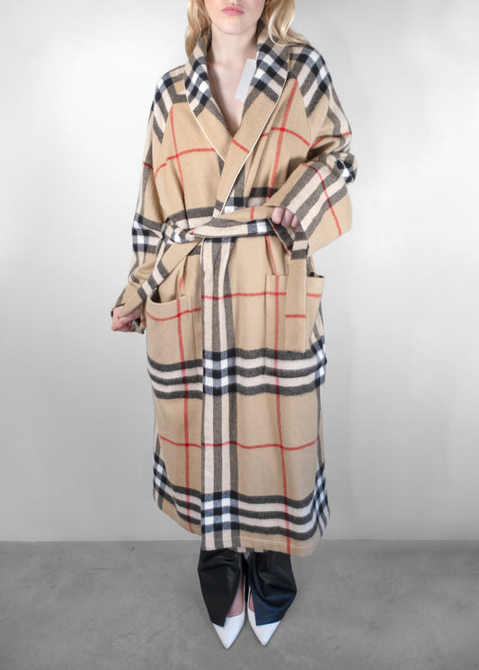 Burberry Check-Pattern Belted Cashmere coat