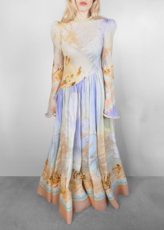 Zimmermann Printed Linen and Silk-Blend Gauze Maxi Dress in Sky Blue