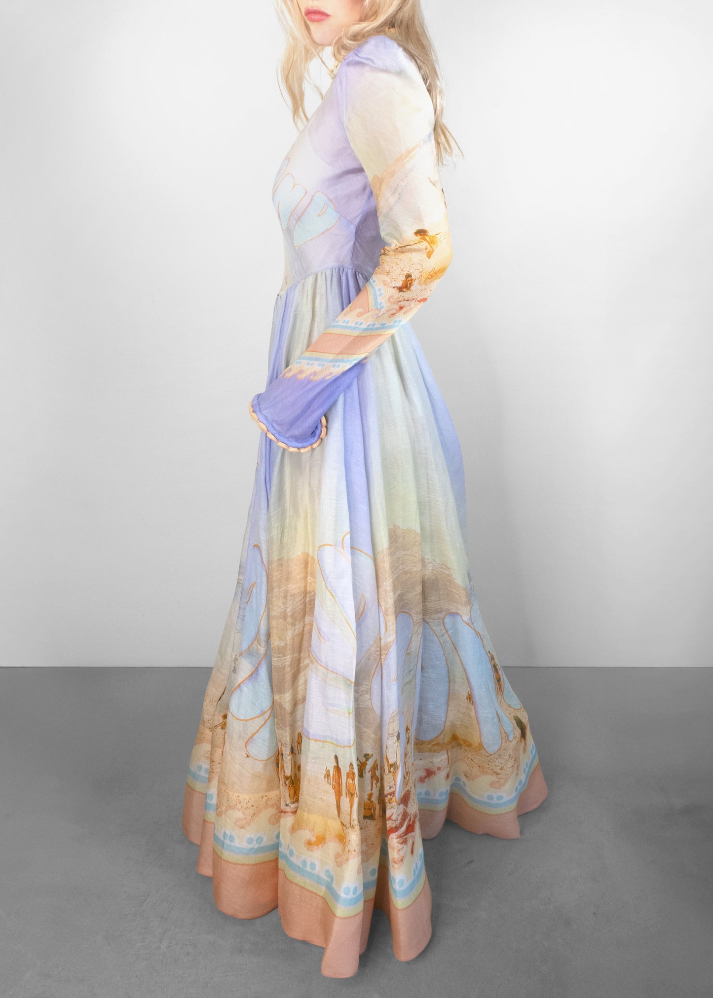 Zimmermann Printed Linen and Silk-Blend Gauze Maxi Dress in Sky Blue