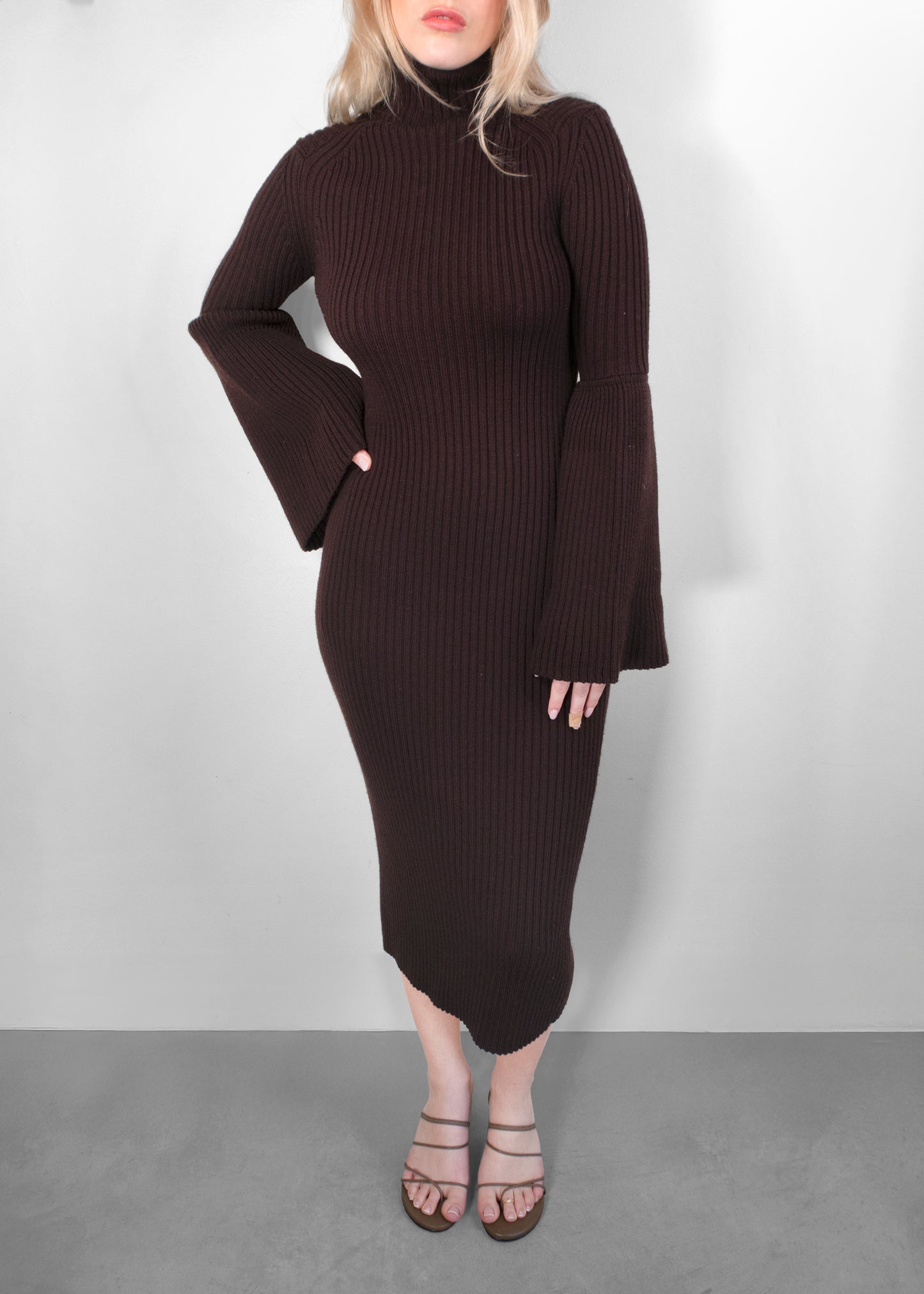 Tom Ford Fluted-Sleeve Ribbed-Knit Wool Dress