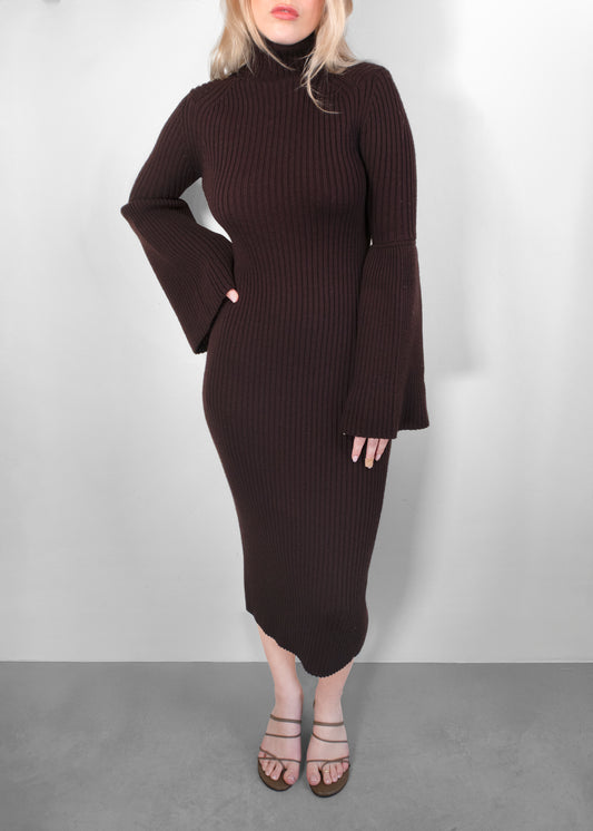 Tom Ford Fluted-Sleeve Ribbed-Knit Wool Dress