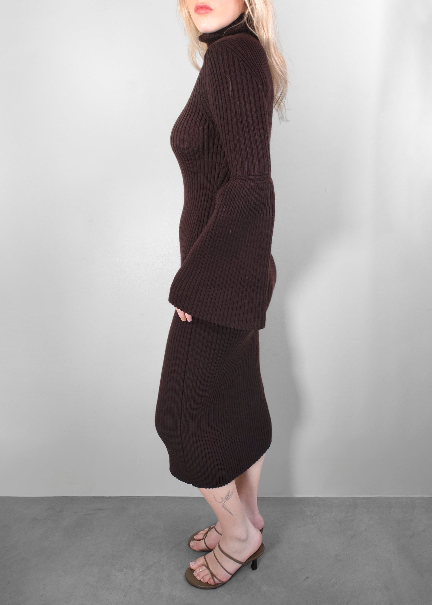 Tom Ford Fluted-Sleeve Ribbed-Knit Wool Dress