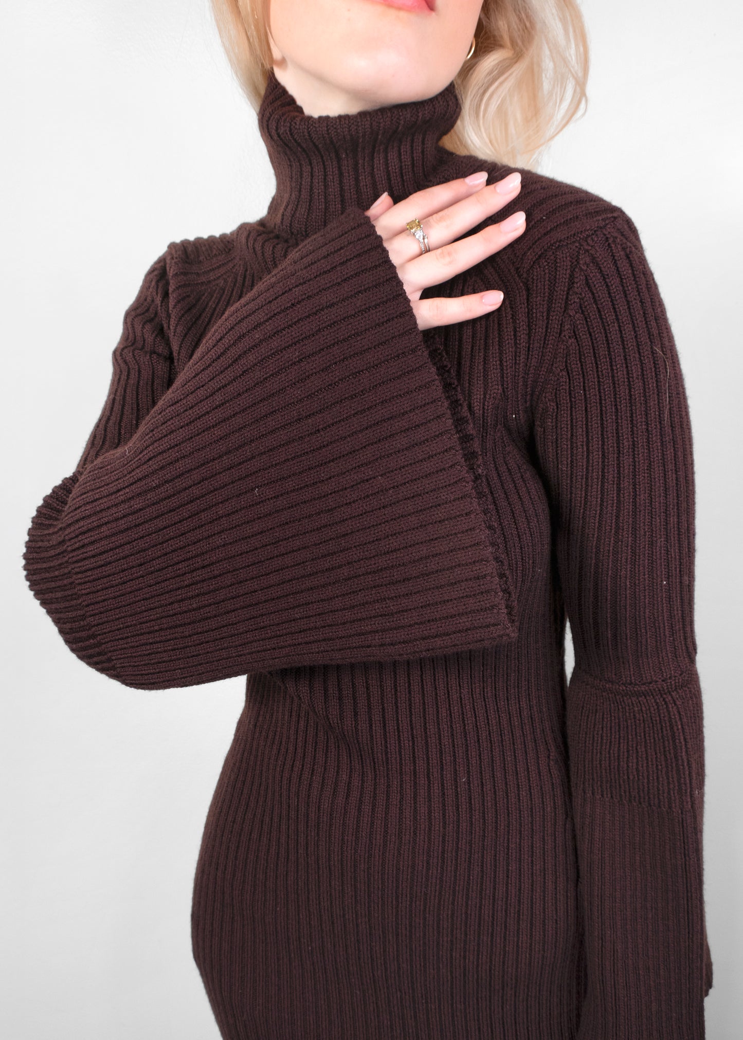 Tom Ford Fluted-Sleeve Ribbed-Knit Wool Dress