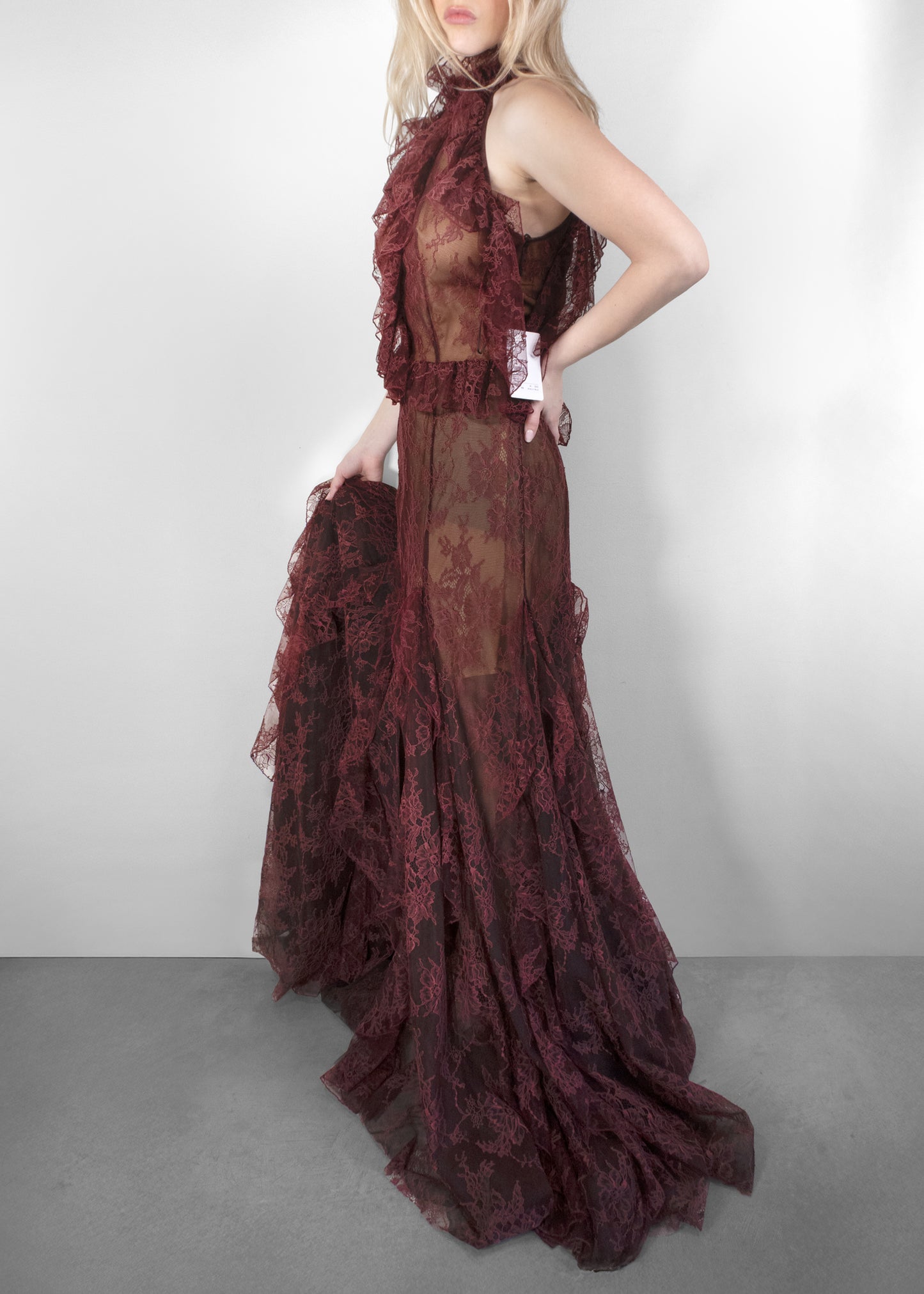 Costarellos Morgana Ruffled Lace Maxi Gown