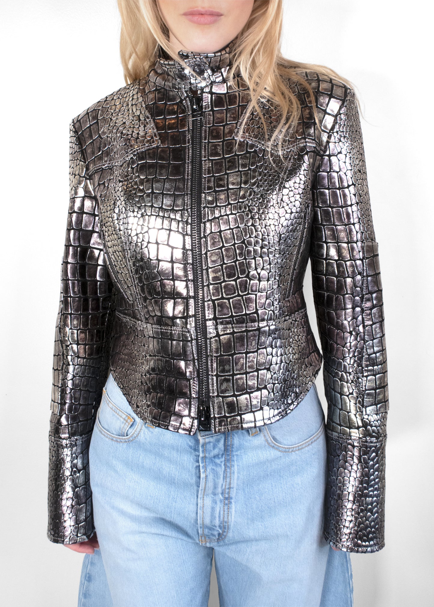 Tom Ford Metallic Croc Embossed Leather Jacket