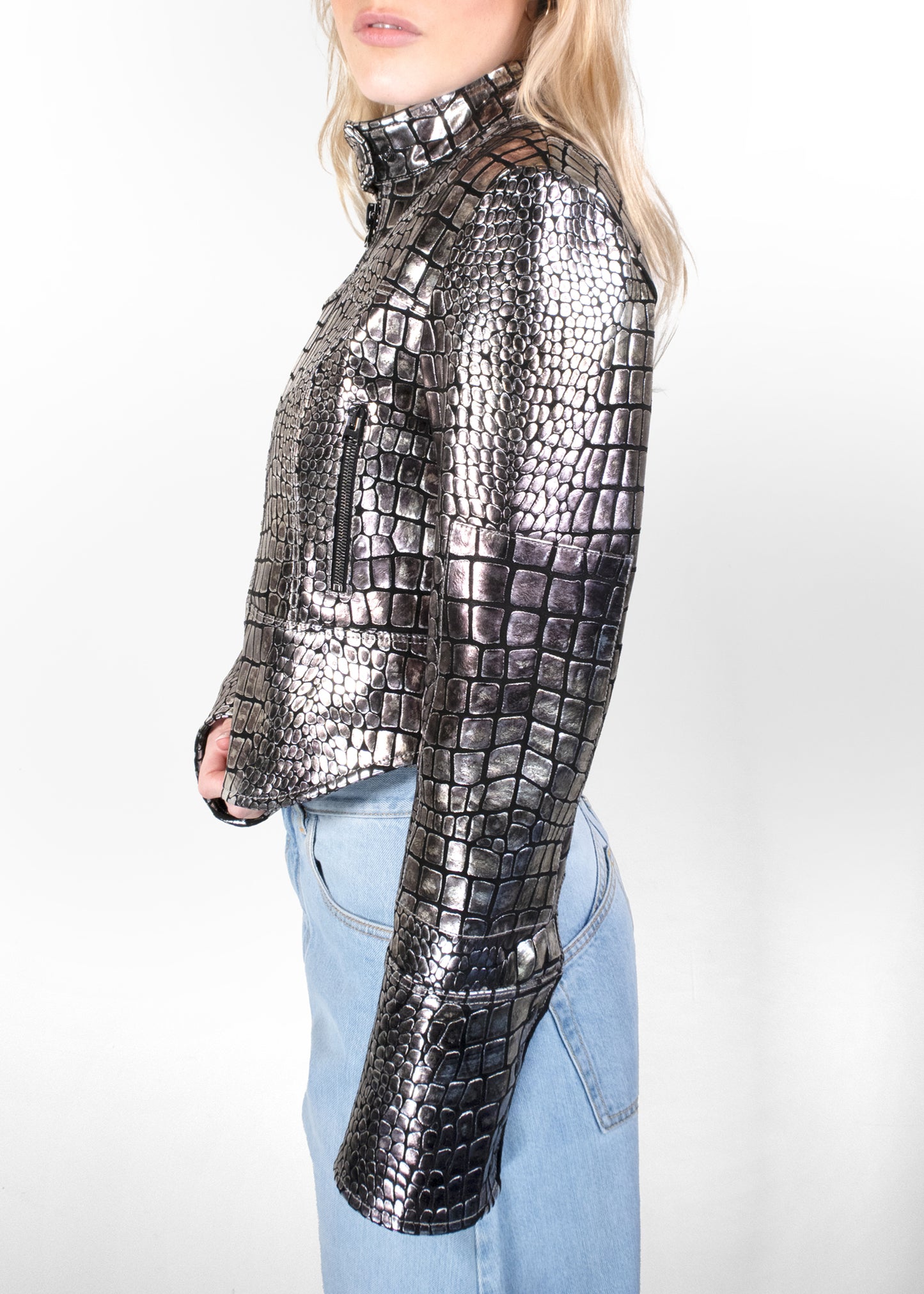 Tom Ford Metallic Croc Embossed Leather Jacket