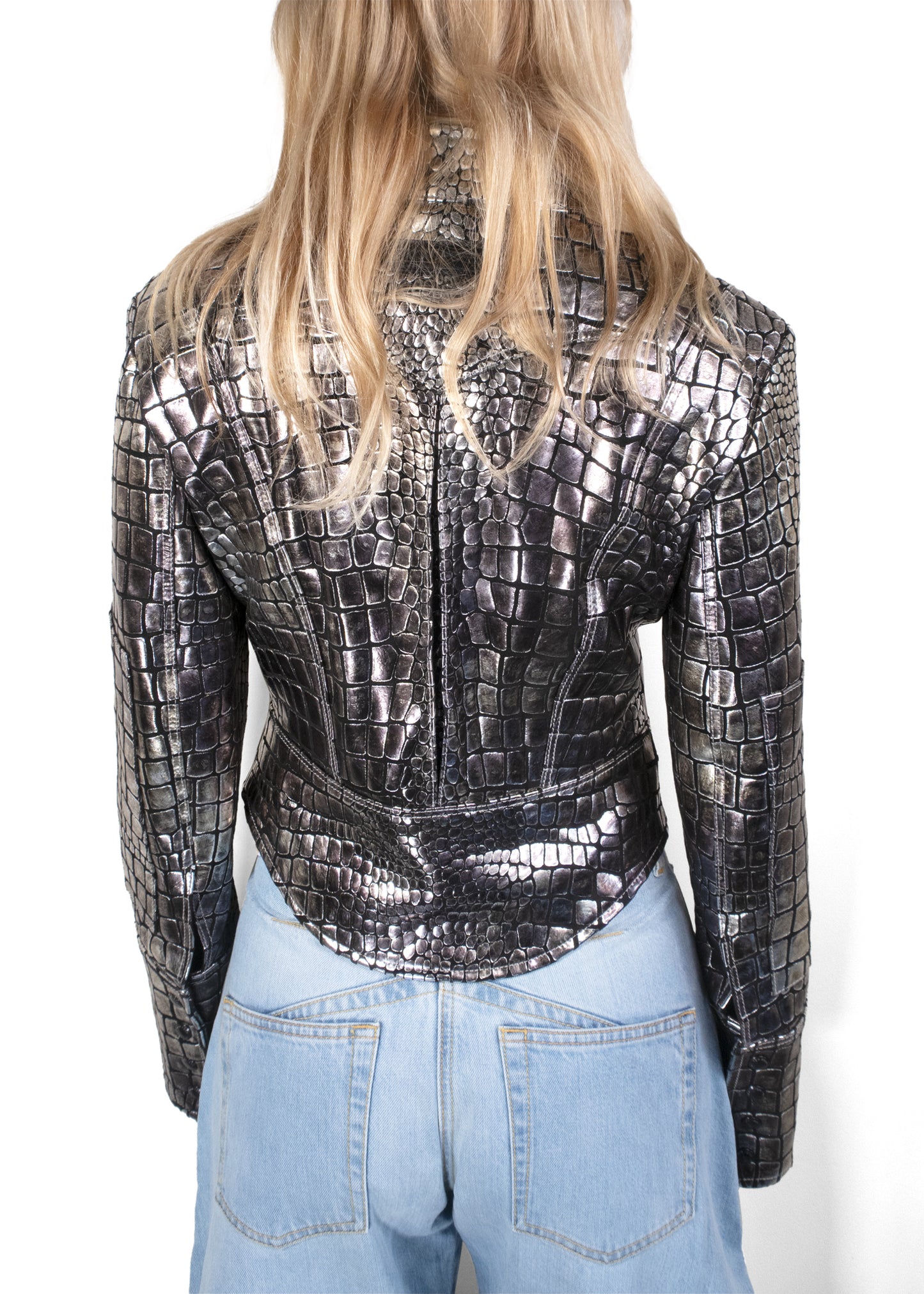 Tom Ford Metallic Croc Embossed Leather Jacket