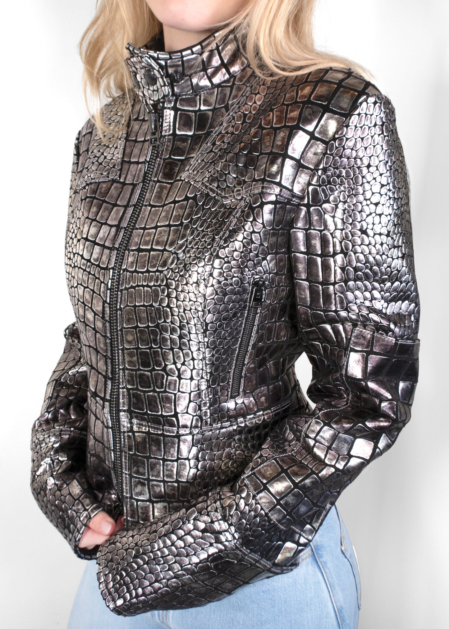 Tom Ford Metallic Croc Embossed Leather Jacket