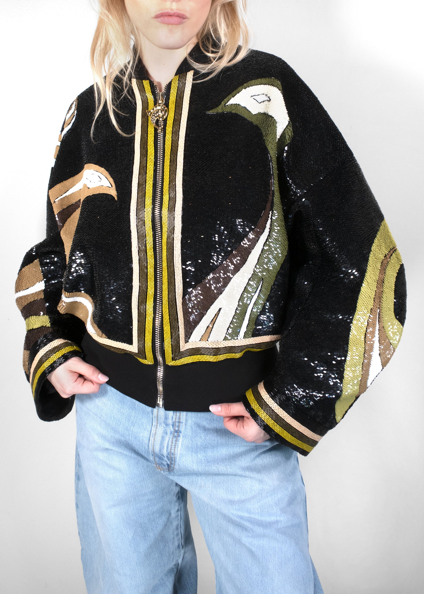 Emilio Pucci Sequined Bomber Jacket in Khaki/Muschio