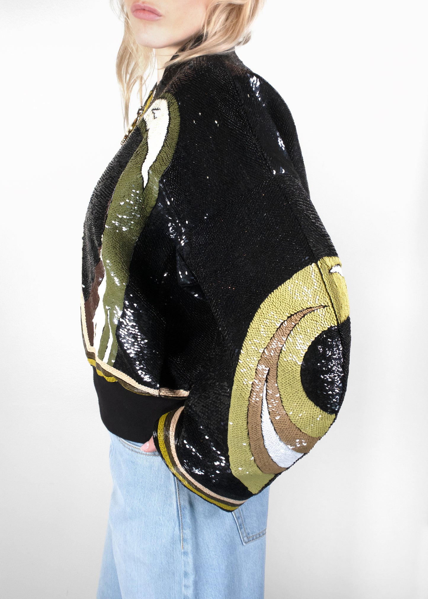 Emilio Pucci Sequined Bomber Jacket in Khaki/Muschio