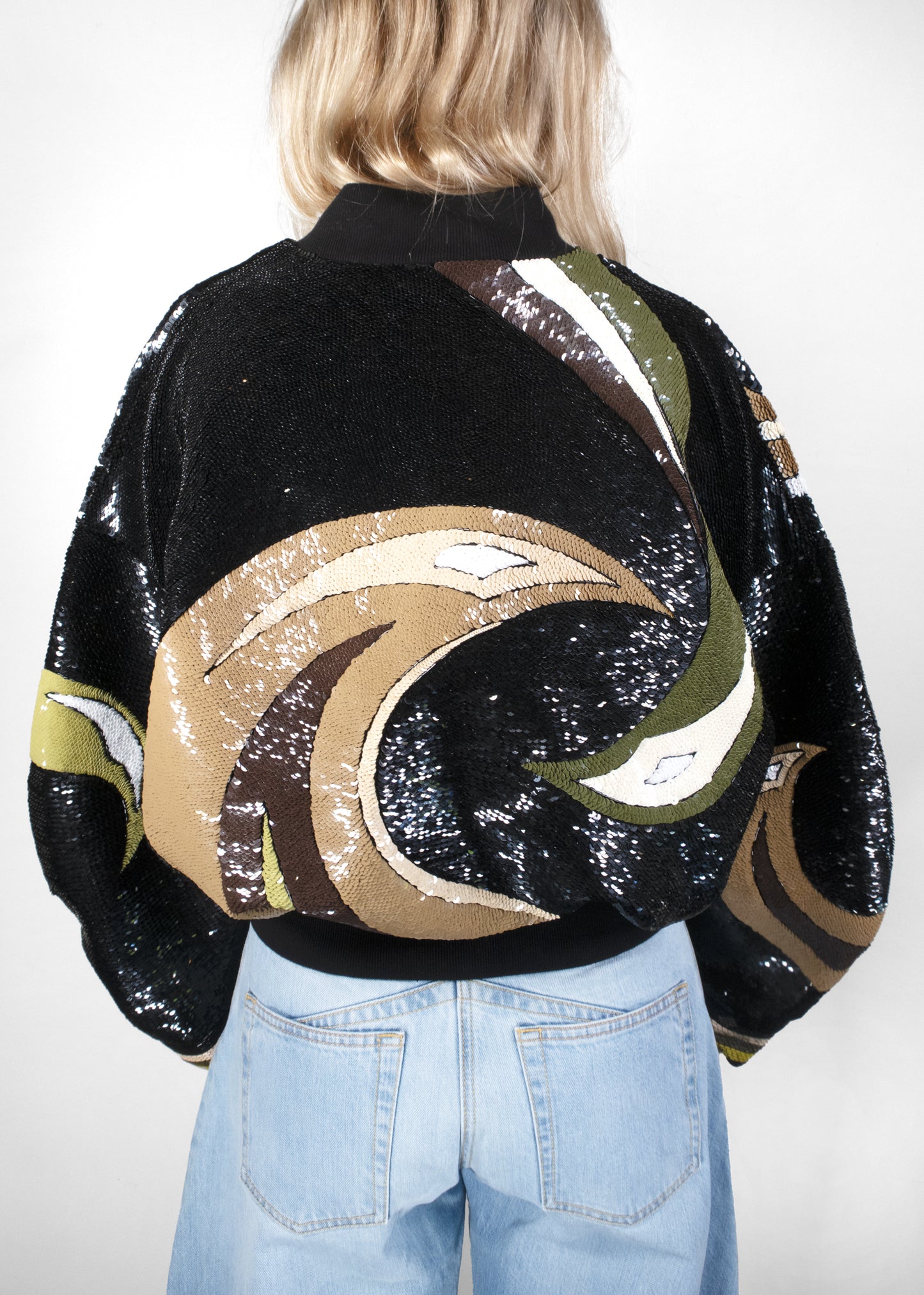 Emilio Pucci Sequined Bomber Jacket in Khaki/Muschio