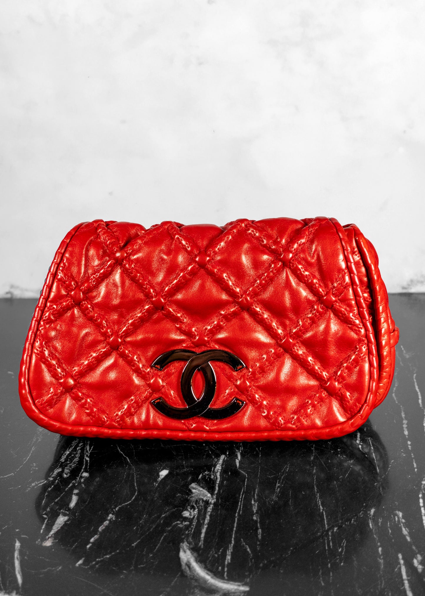 Chanel Red Quilted Leather Hidden Chain Flap Bag