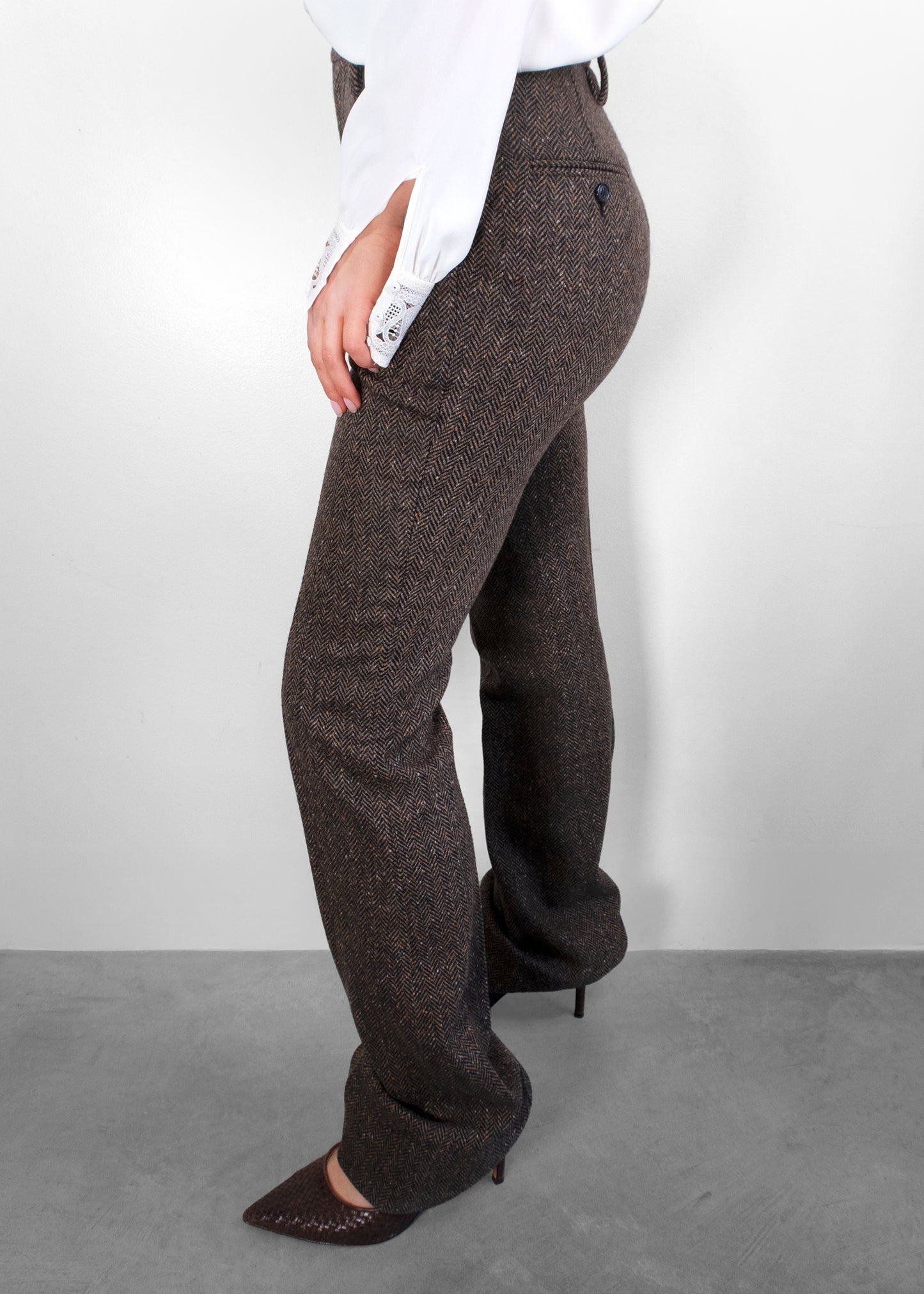 Saint Laurent Wool Flared Fit Tweed Pants