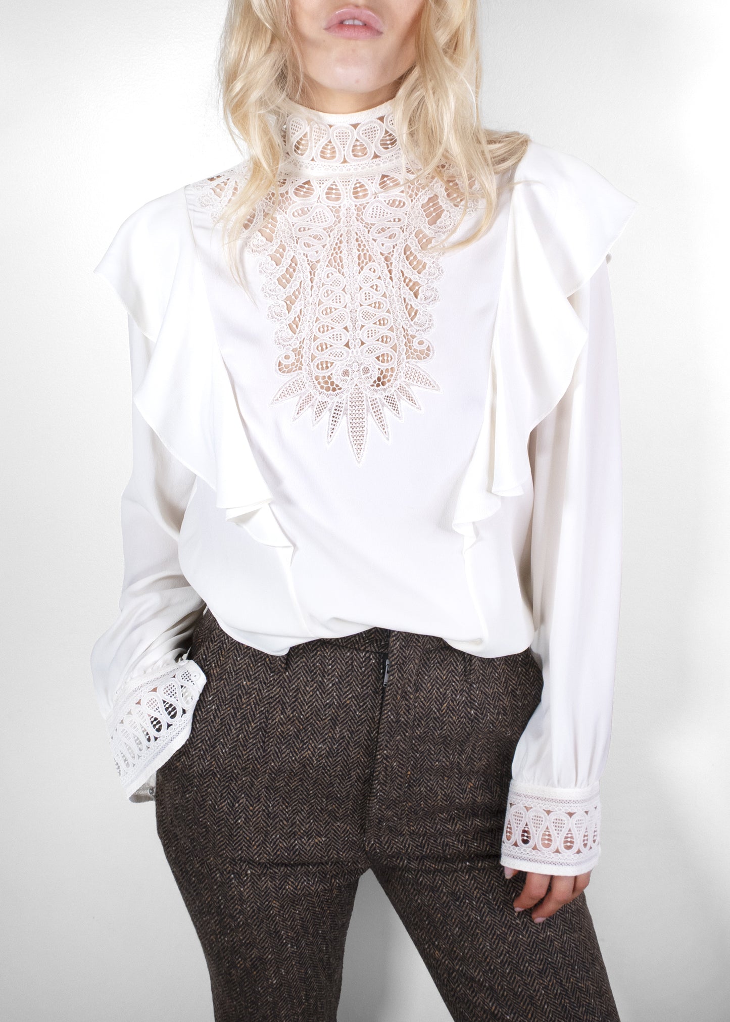 Celine Ivory White Victorian Broderie Anglaise Blouse