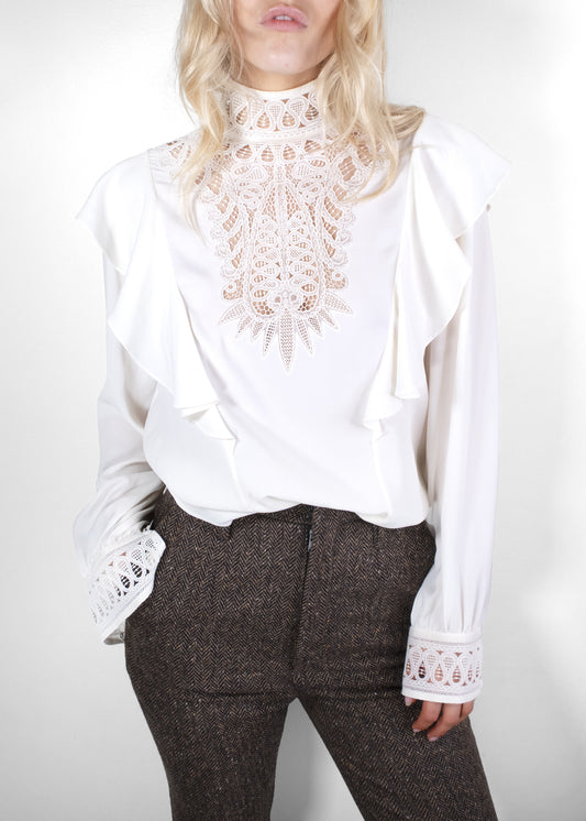 Celine Ivory White Victorian Broderie Anglaise Blouse