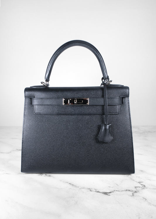 Hermès Kelly Handbag Noir Epsom with Palladium Hardware 28