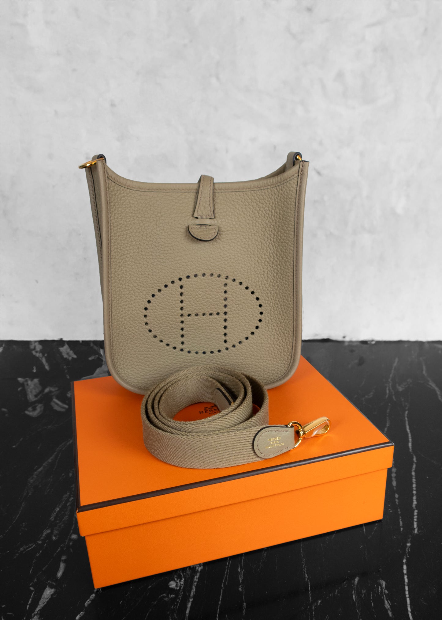 Hermès Mini Evelyne TPM Bag Beige Clemence Leather