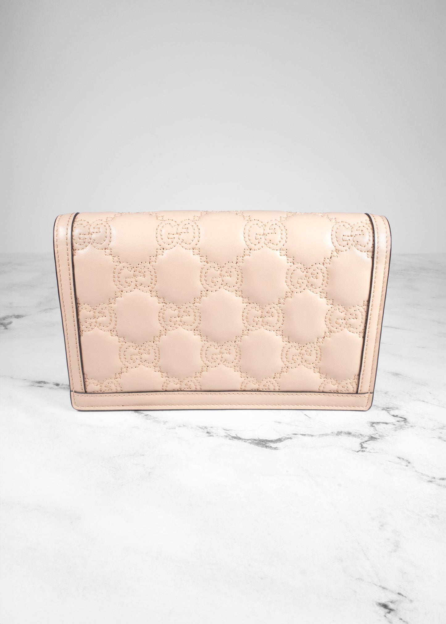 Gucci Rose Beige GG Matelasse Leather Wallet On Chain