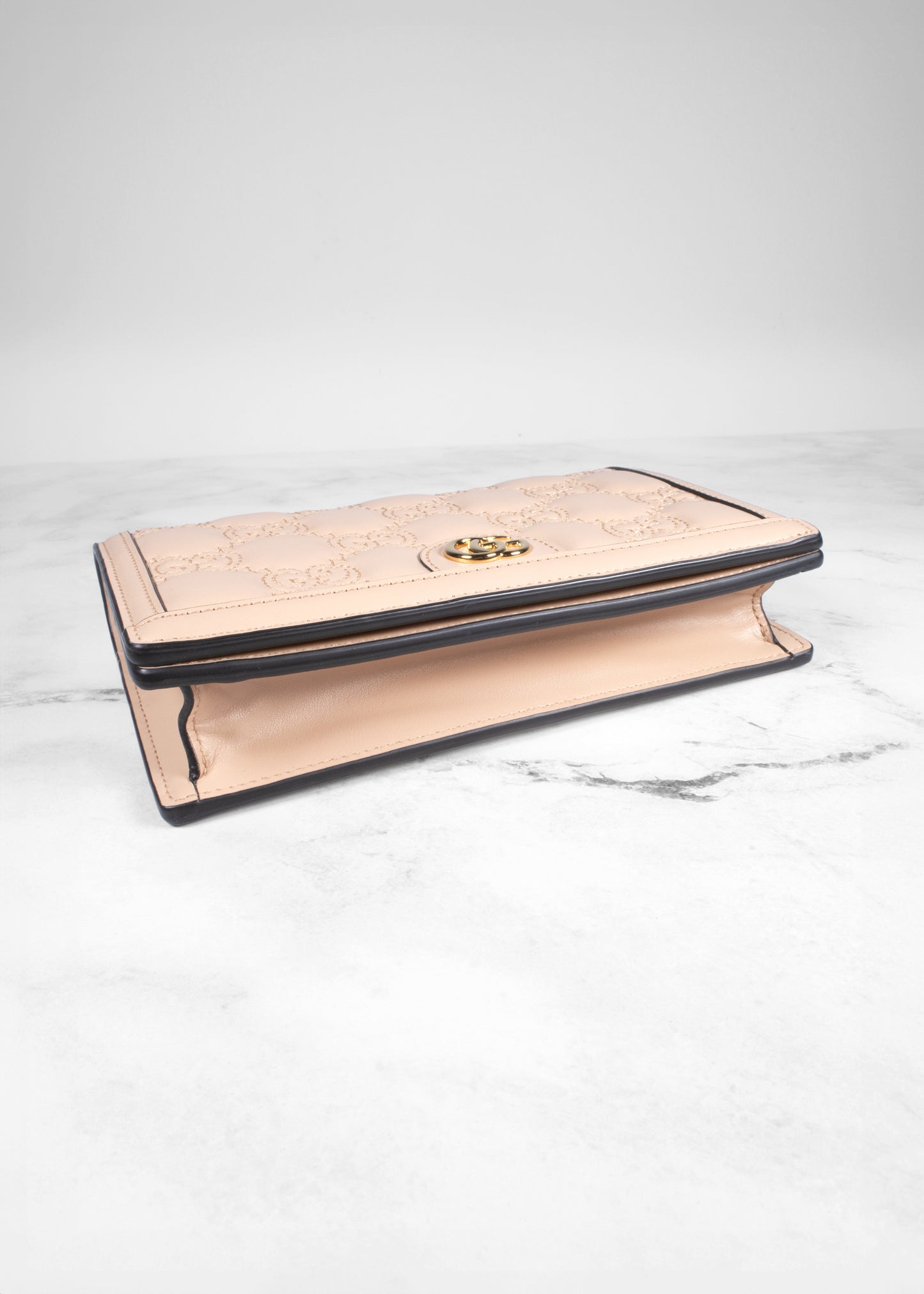 Gucci Rose Beige GG Matelasse Leather Wallet On Chain
