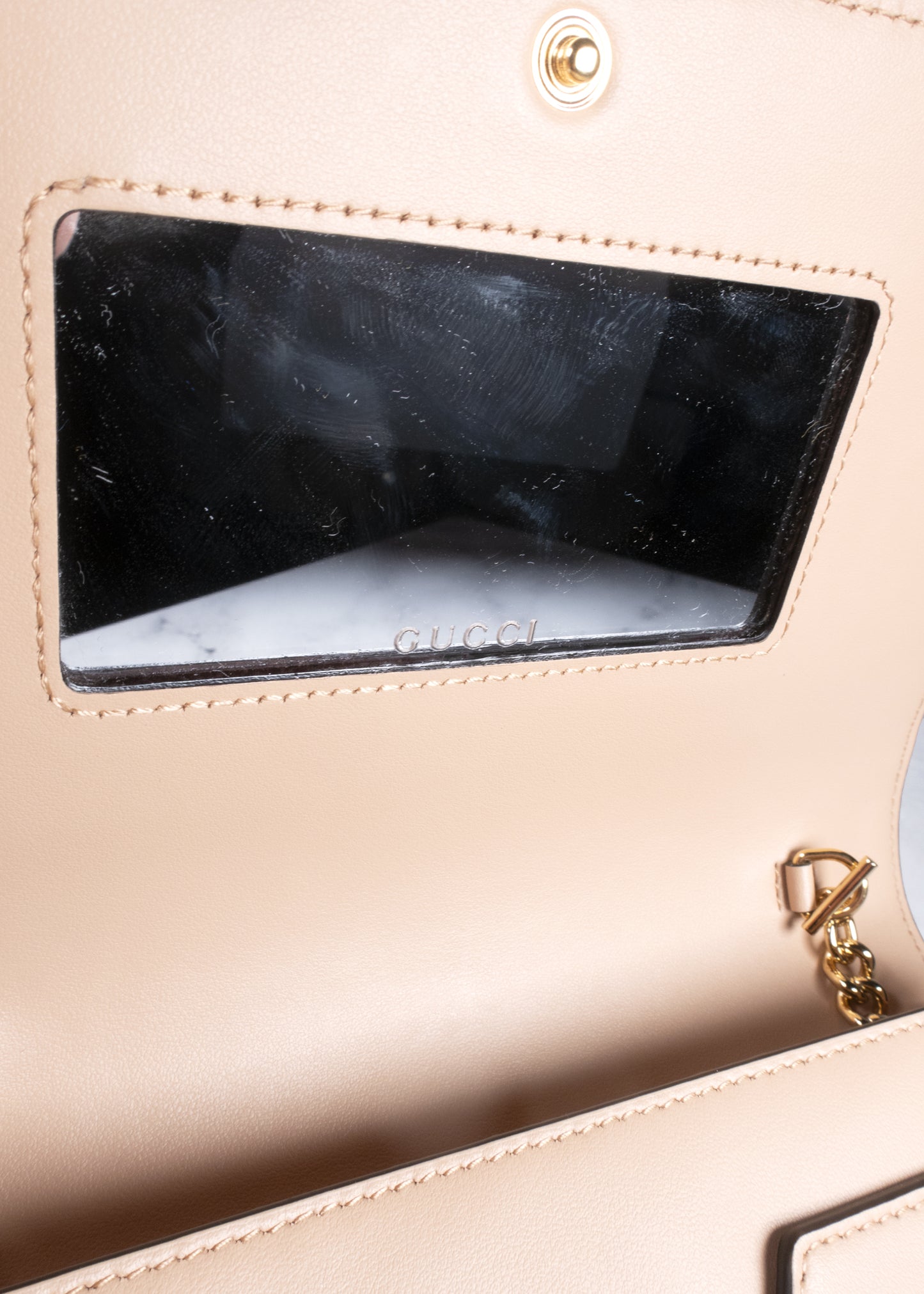 Gucci Rose Beige GG Matelasse Leather Wallet On Chain