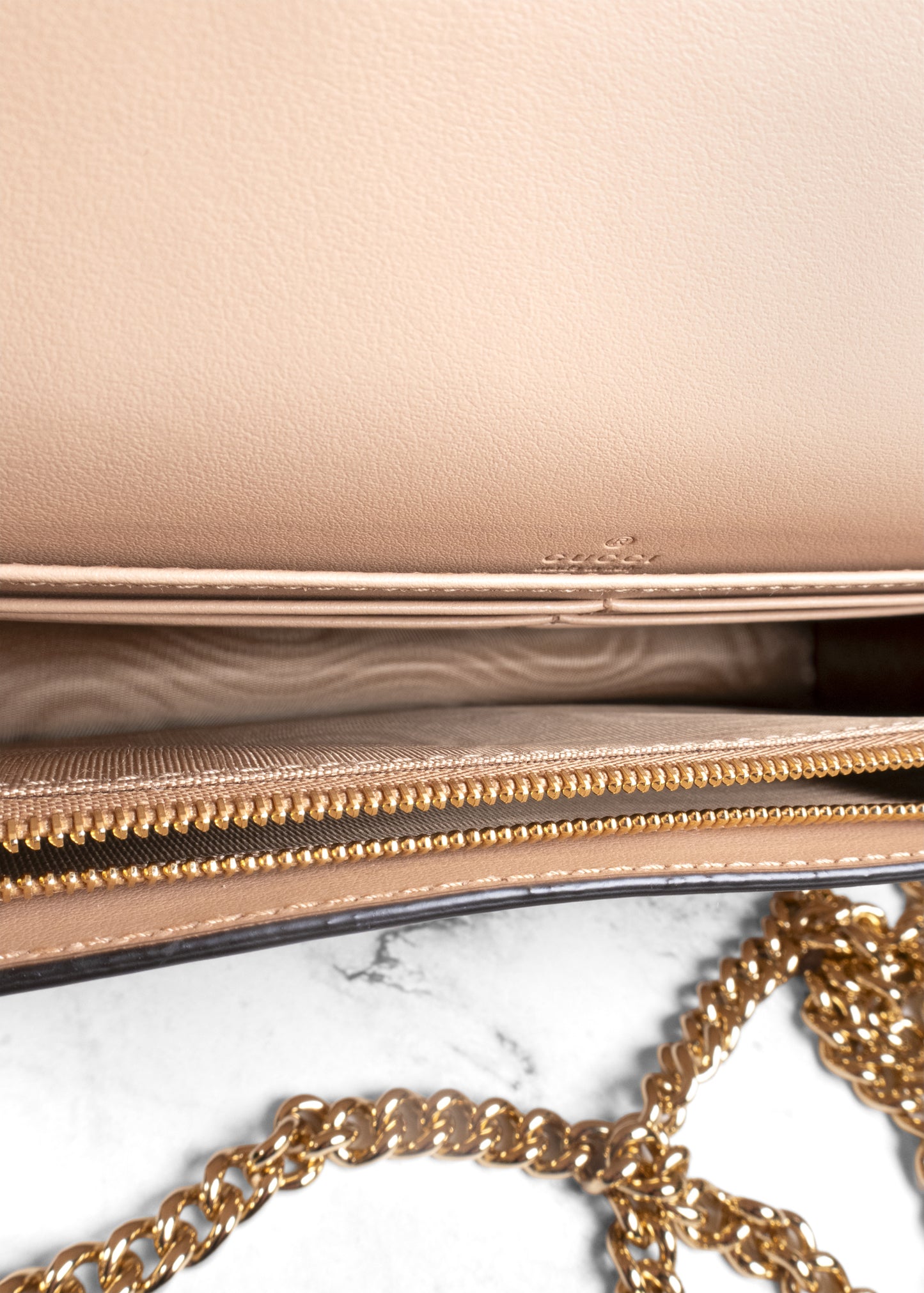 Gucci Rose Beige GG Matelasse Leather Wallet On Chain