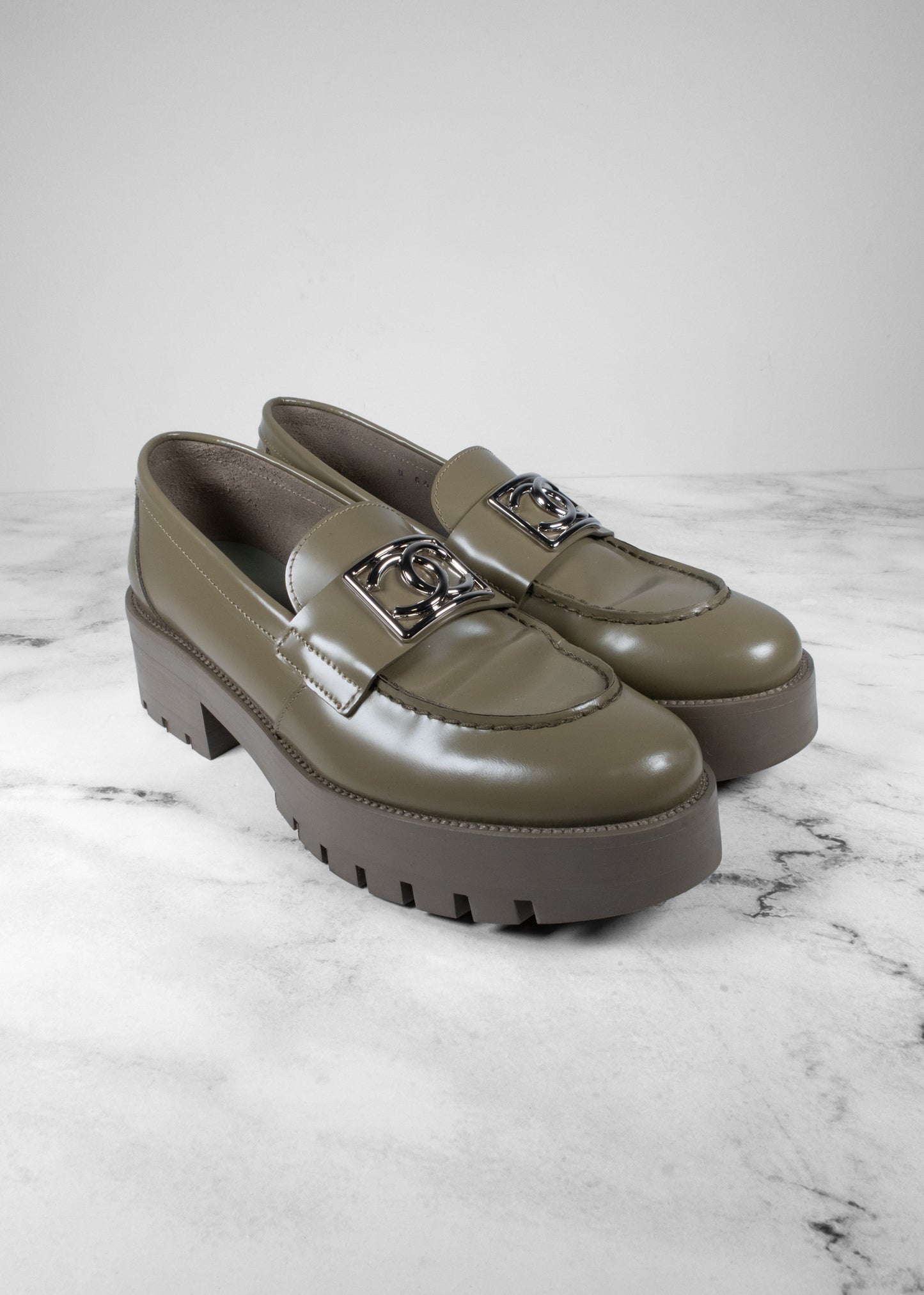 Chanel Calfskin Metal CC Loafers