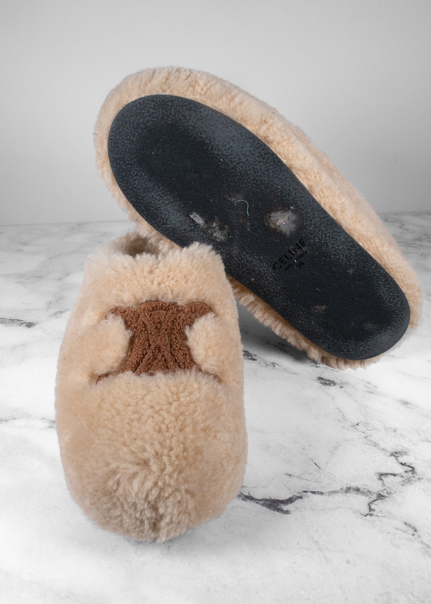 Celine Shearling Fur Mules