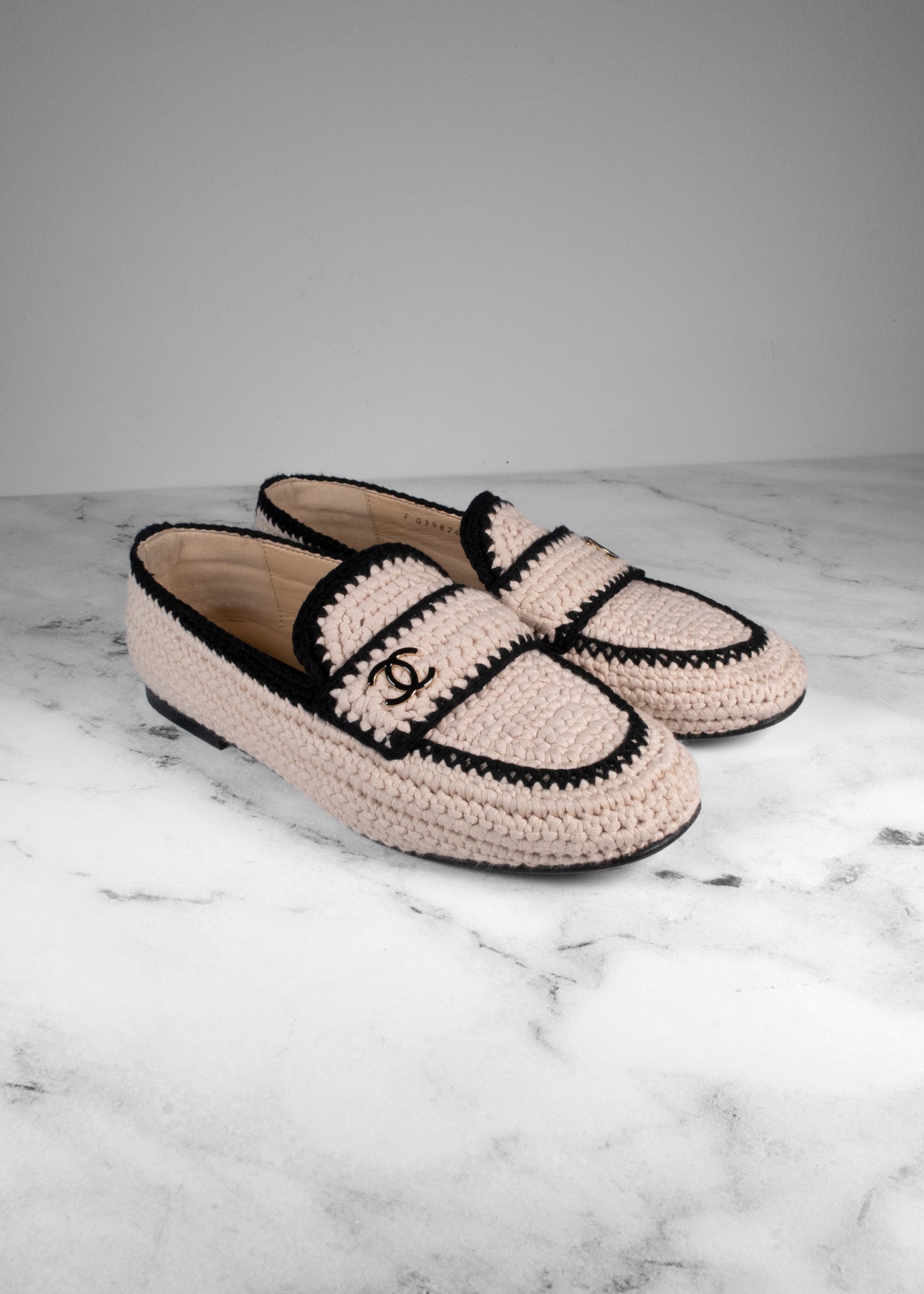 Chanel Interlocking CC Logo Crochet Trim Loafers