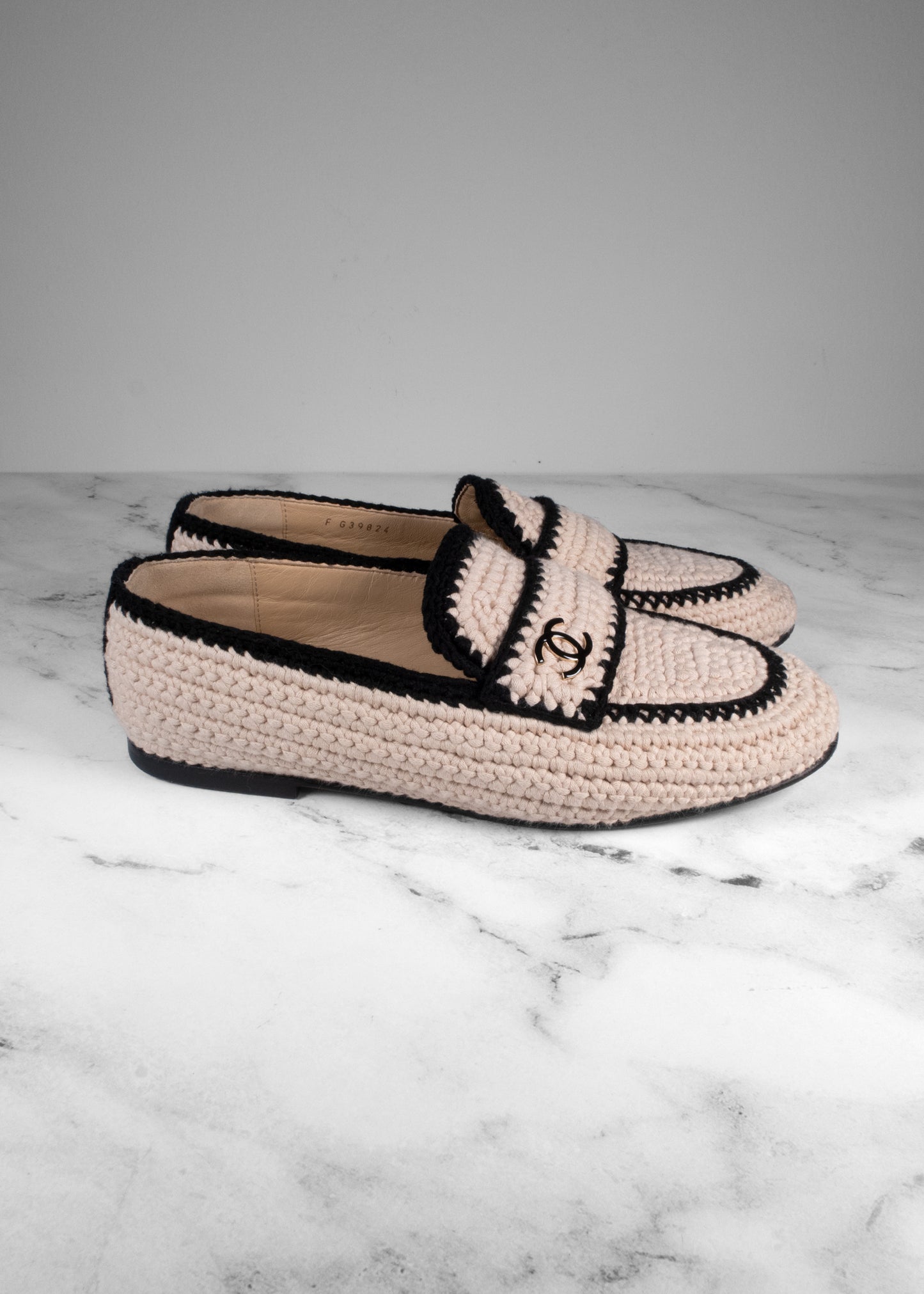 Chanel Interlocking CC Logo Crochet Trim Loafers