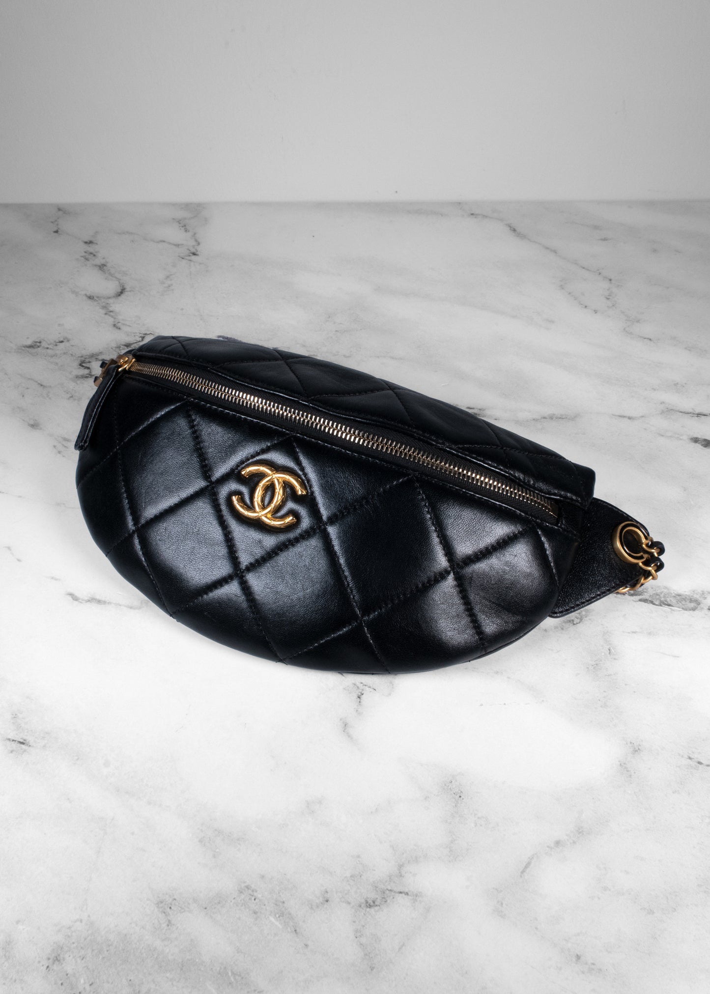 Chanel 24S Black Lambskin Chanel Chain Waist Bag