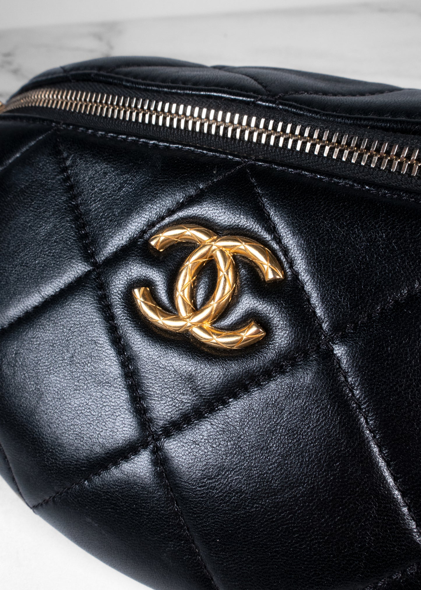 Chanel 24S Black Lambskin Chanel Chain Waist Bag