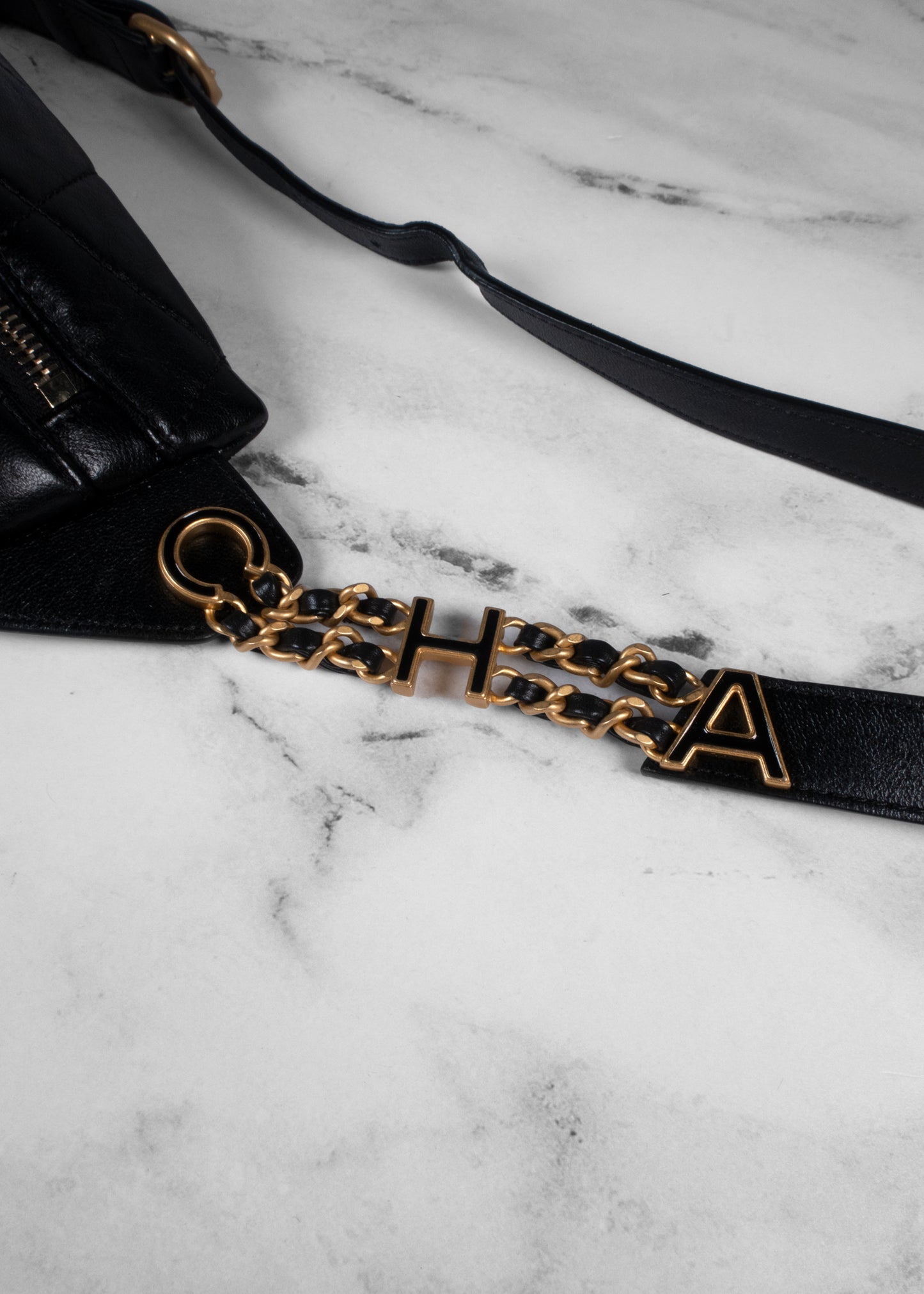 Chanel 24S Black Lambskin Chanel Chain Waist Bag