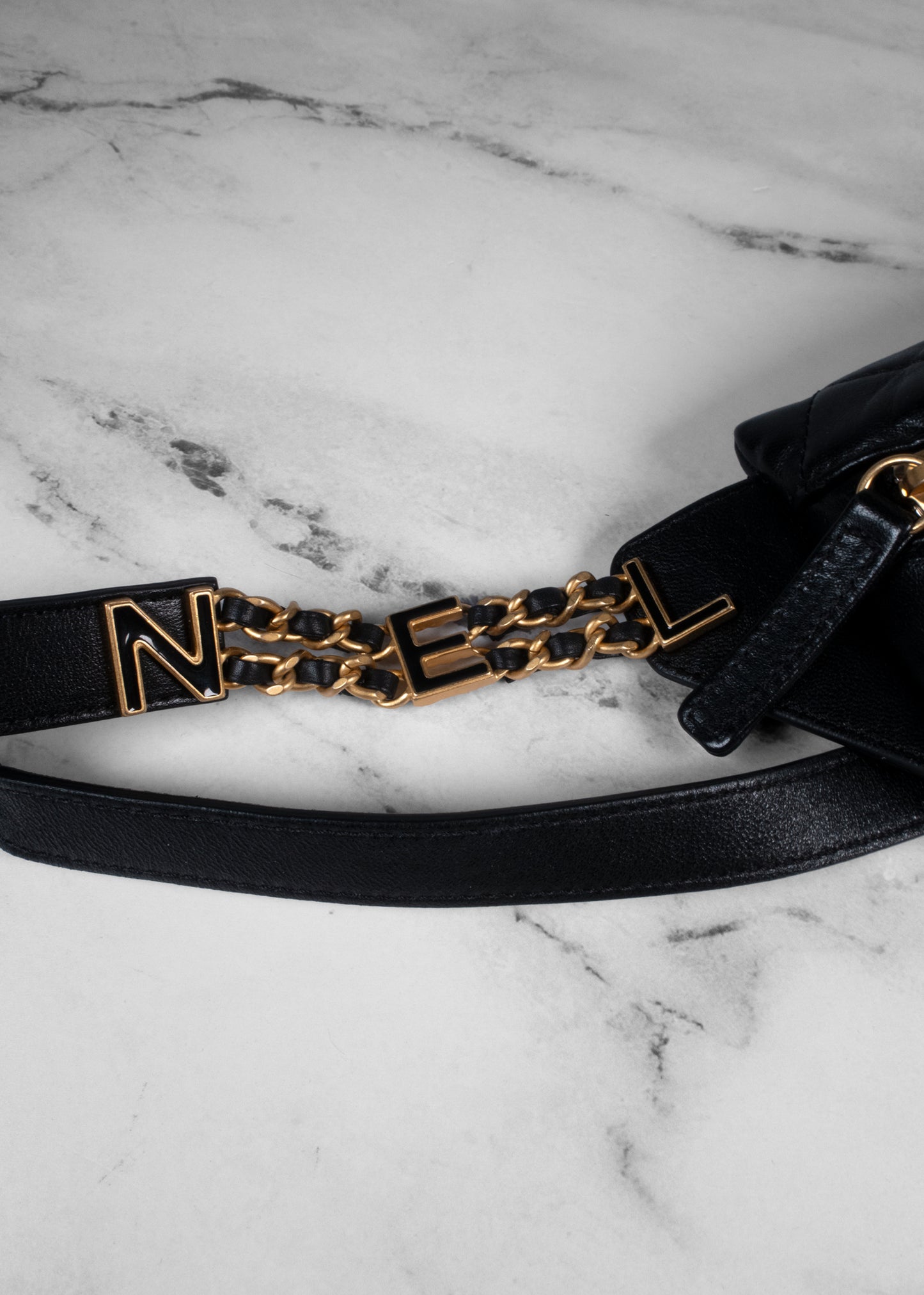 Chanel 24S Black Lambskin Chanel Chain Waist Bag