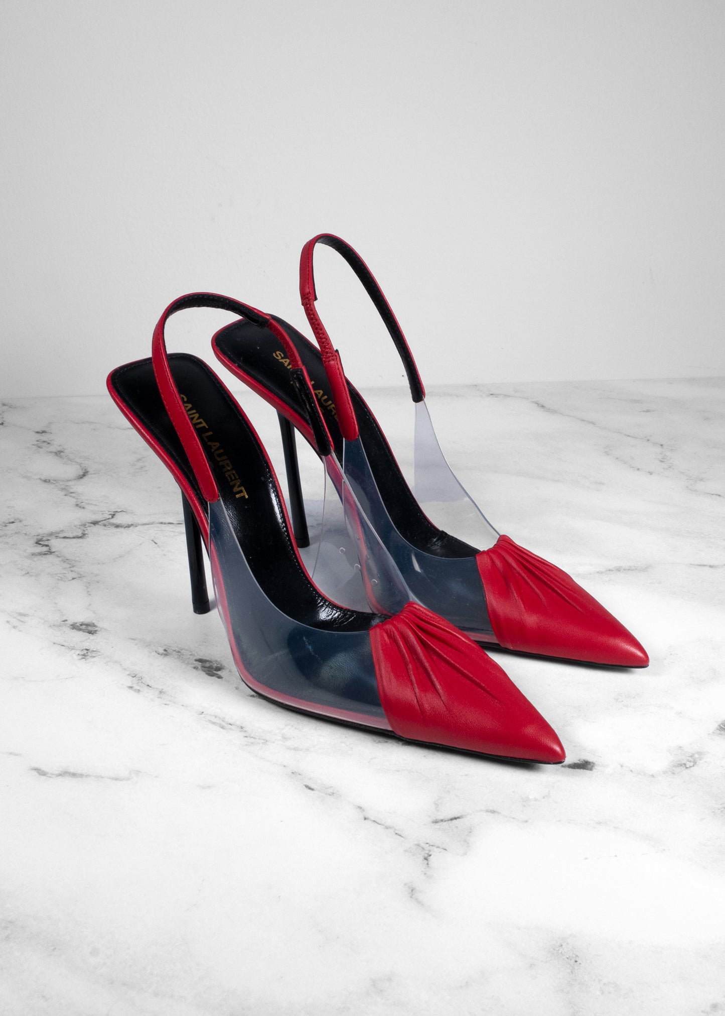 Saint Laurent Calfskin PVC Chica 115 Slingback Pumps