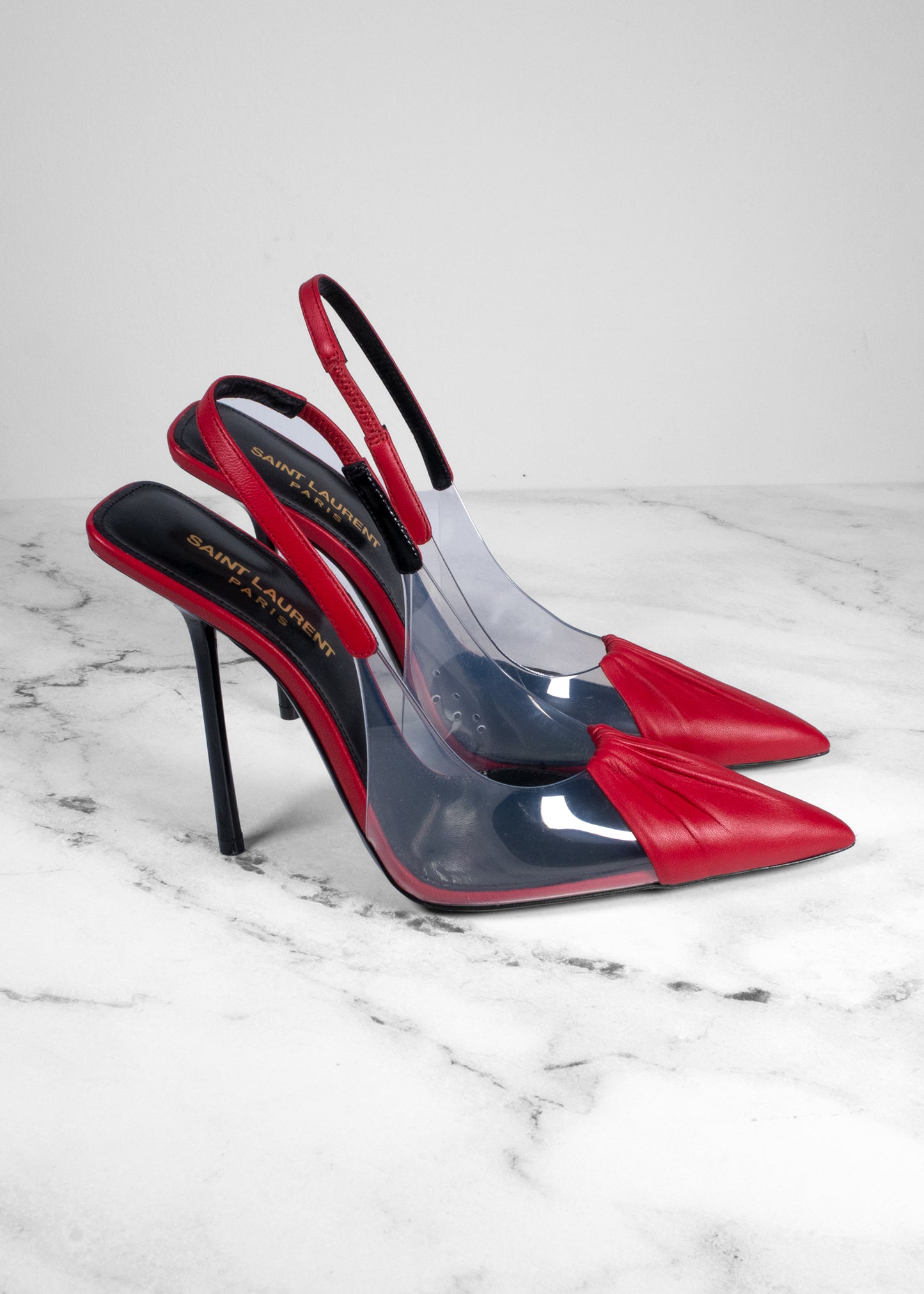 Saint Laurent Calfskin PVC Chica 115 Slingback Pumps