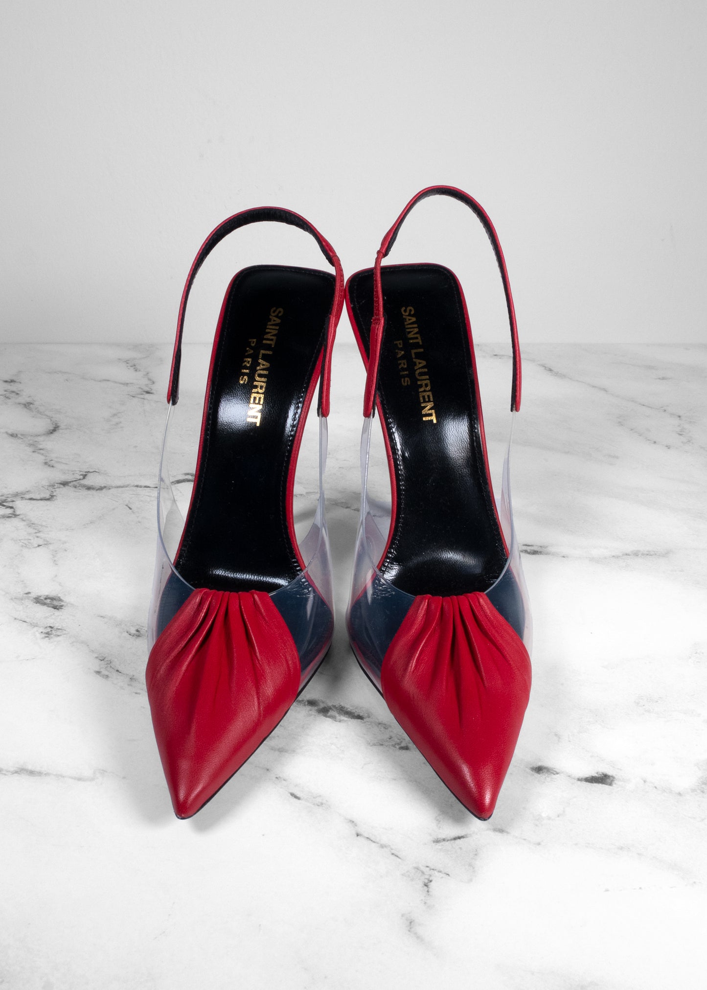 Saint Laurent Calfskin PVC Chica 115 Slingback Pumps