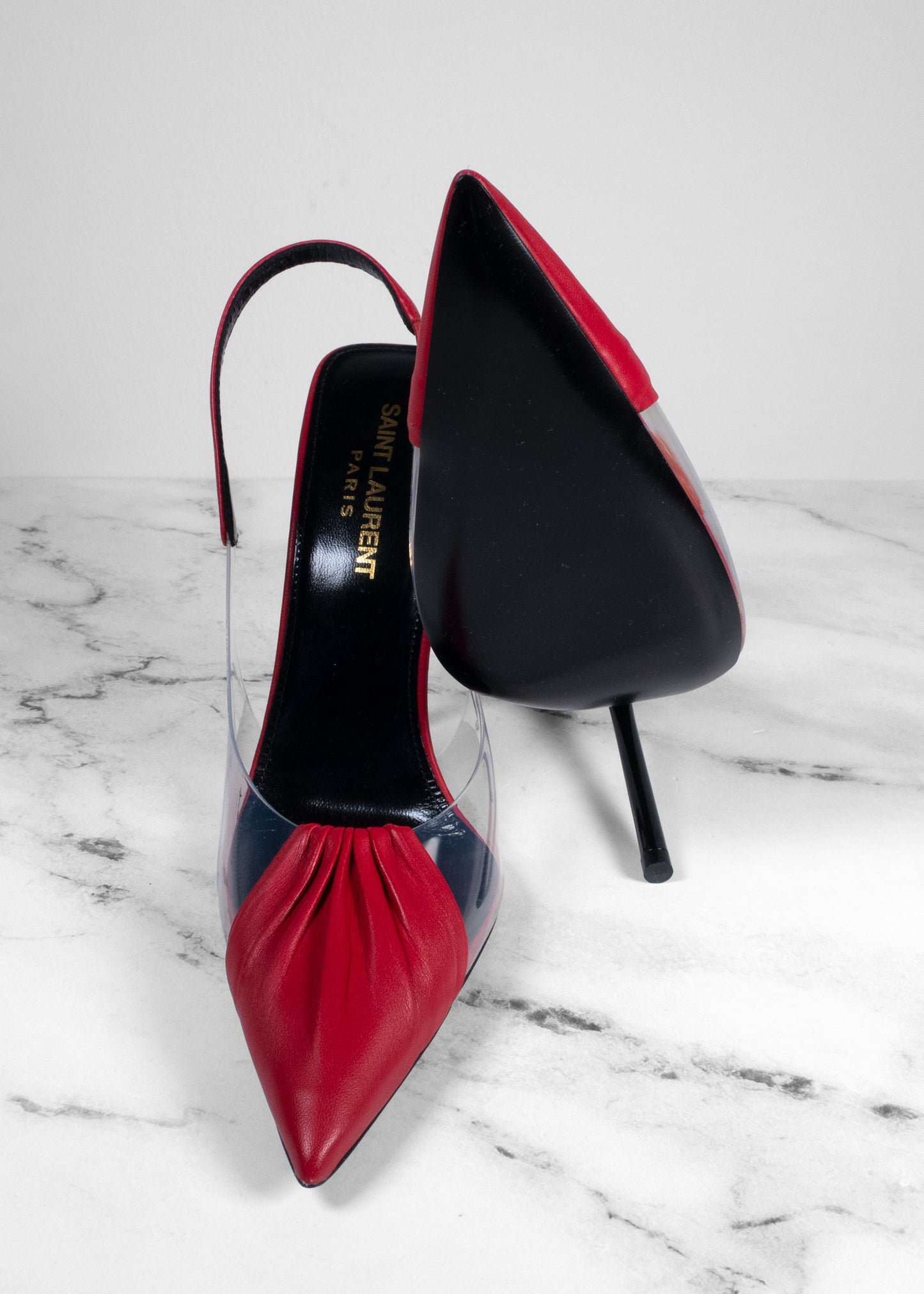 Saint Laurent Calfskin PVC Chica 115 Slingback Pumps