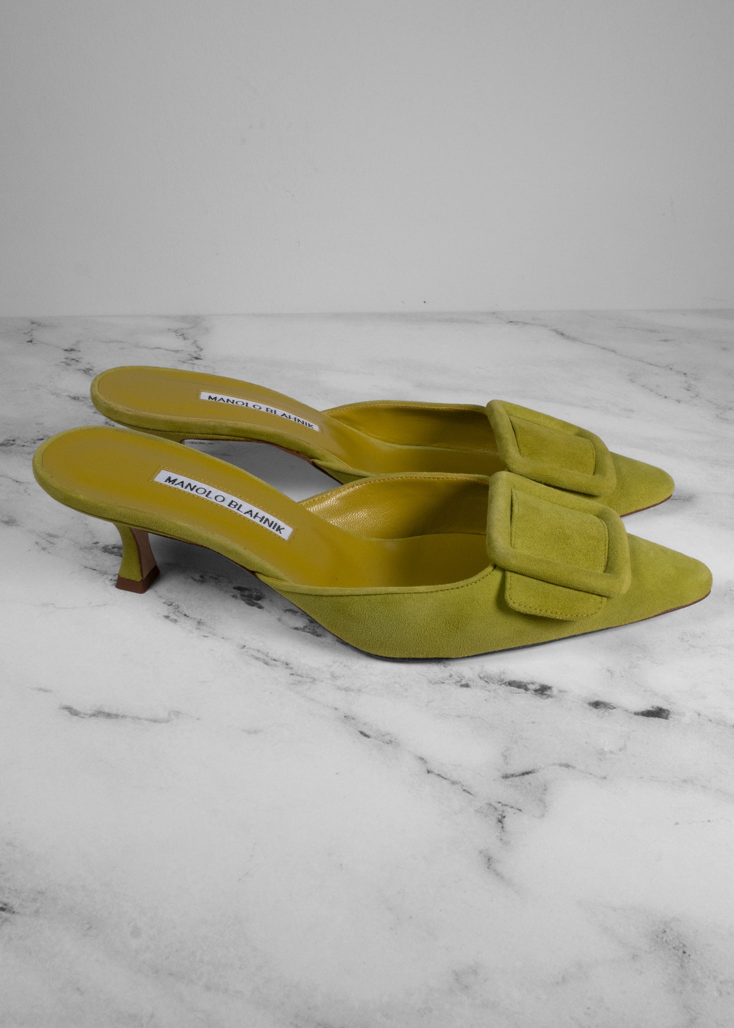 Manolo Blahnik Green Maysale 50 Mules