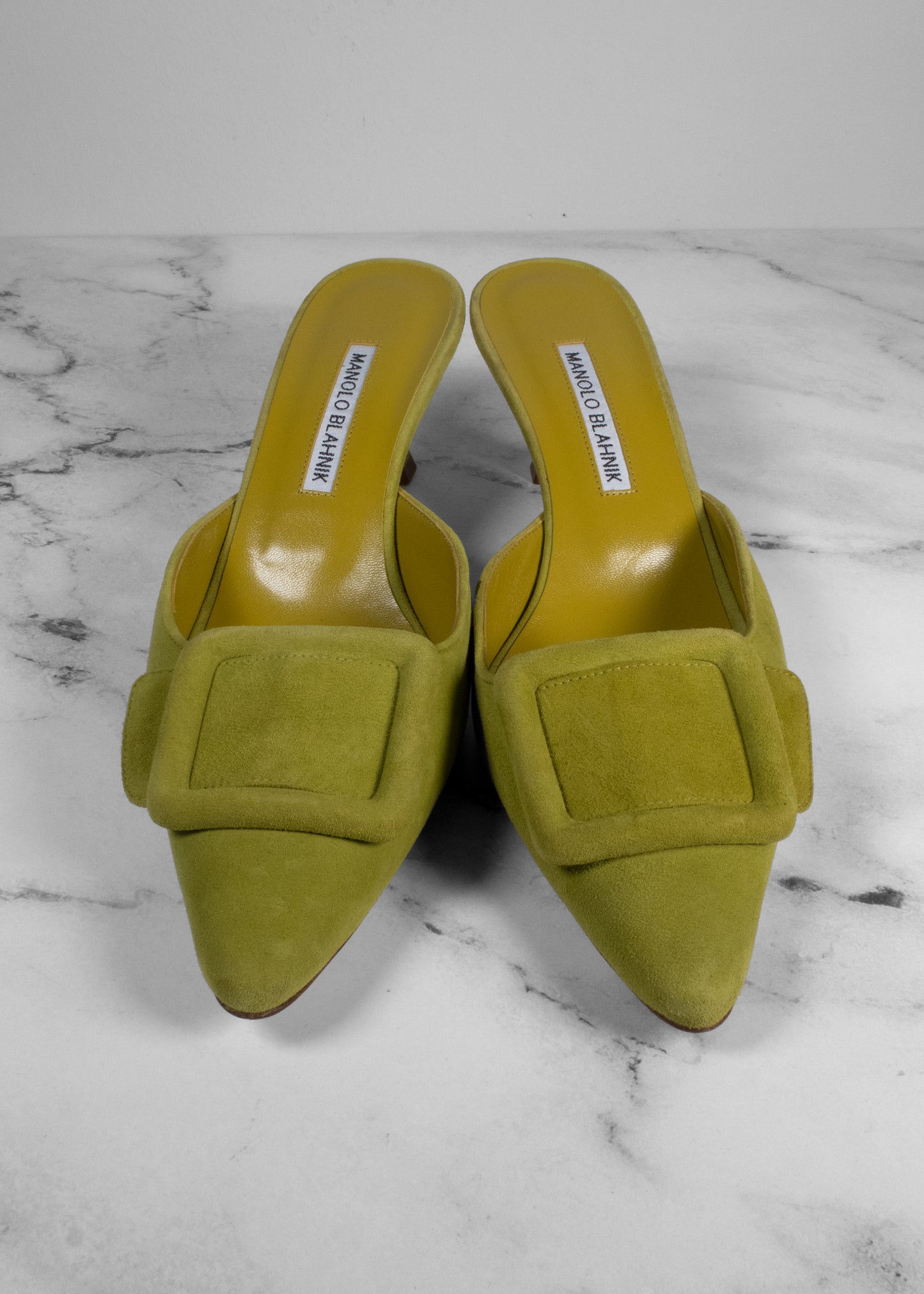Manolo Blahnik Green Maysale 50 Mules